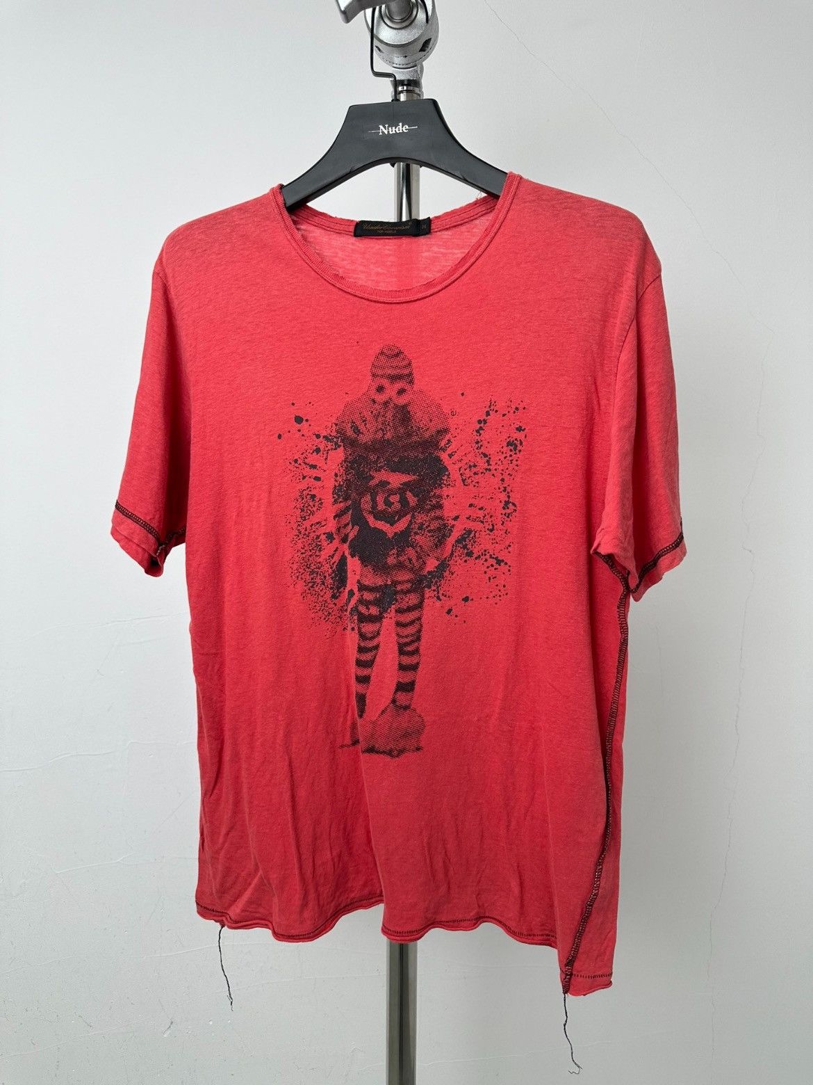 image of Undercover 03Ss Scab Joker Print Distressed Tee in Red, Men's (Size Medium)