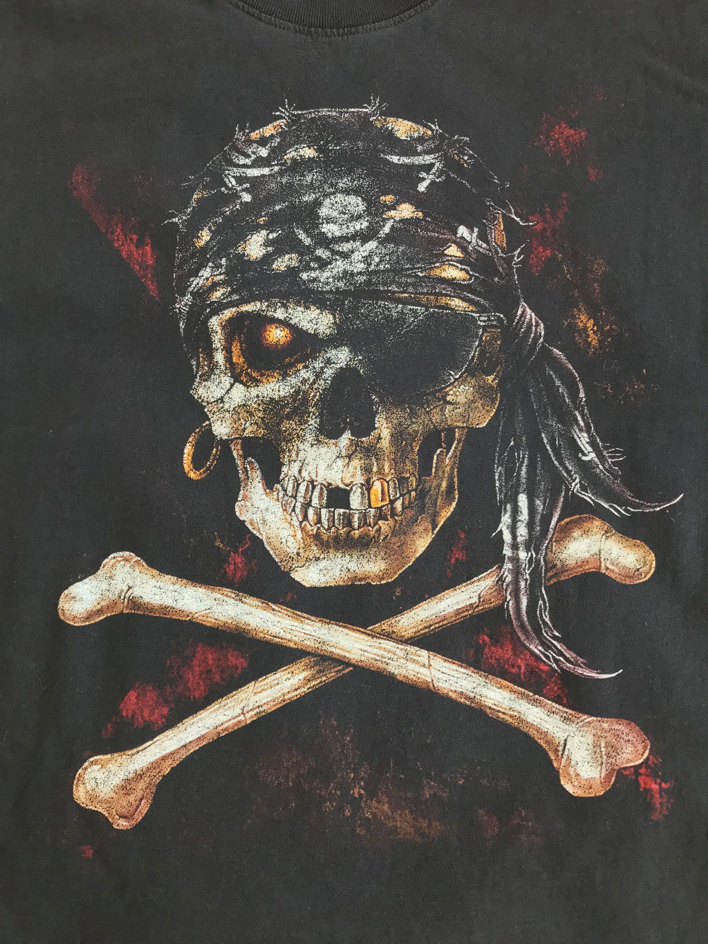 Vintage 90s ROCK EAGLE Pirate T shirt Single Stitch Tee Skull Flag Size US M / EU 48-50 / 2 - 5 Thumbnail