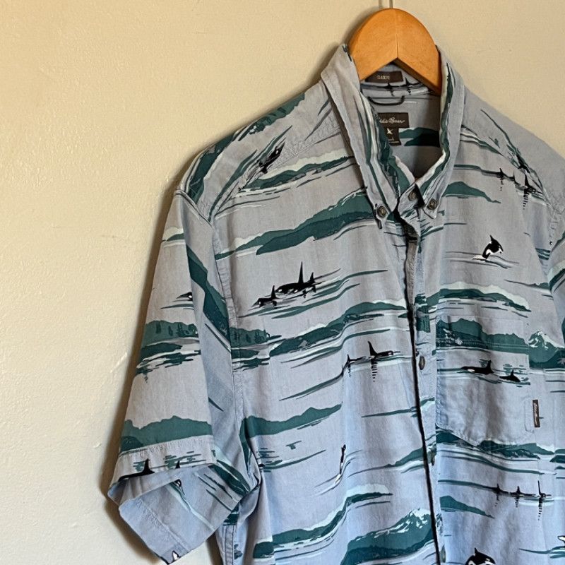 Eddie Bauer Eddie Bauer Men's Shirt Light Blue Wave Pattern Size Large Size US S / EU 44-46 / 1 - 2 Thumbnail