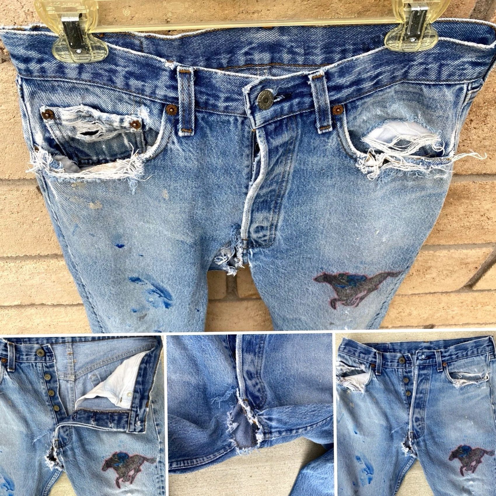 Levi's VINTAGE Levi's 501 Jeans Distressed 5-Pocket Denim Cotton Blue Men 34 Regular Inseam 33 29.5 32 29.5 501 Model 90s See Pics Mens Size US 34 / EU 50 - 5 Thumbnail