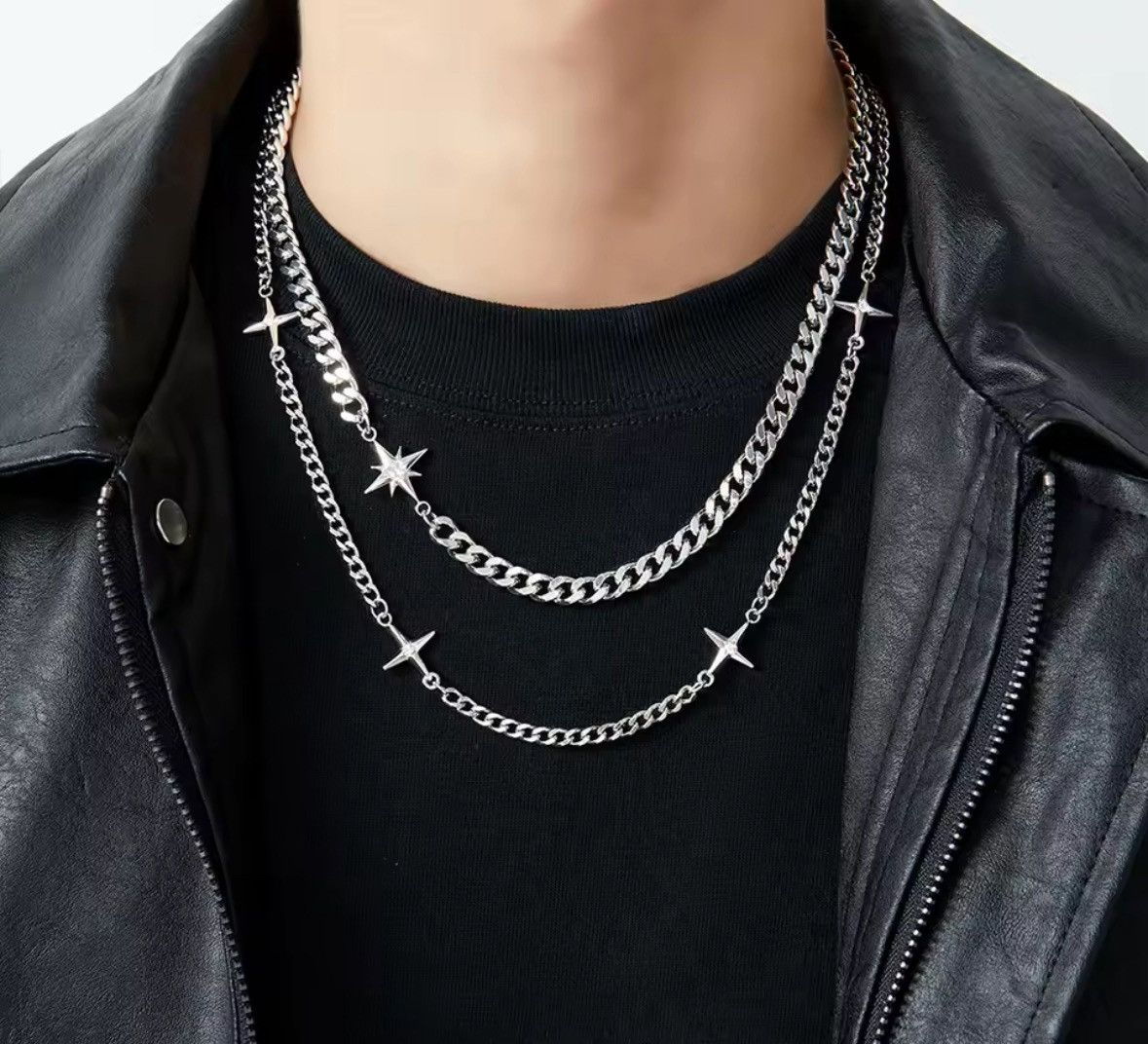 Jewelry Hip Hop Double-layer Star Cross Necklace Size ONE SIZE - 5 Thumbnail