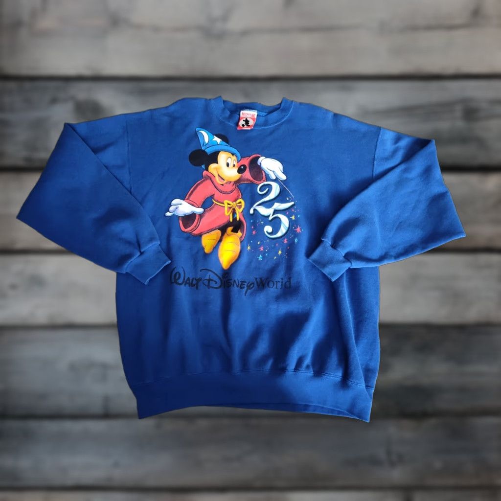 Disney VINTAGE Mickey Mouse Walt Disney World 25th Anniversary Sweatshirt XL Blue Disney Men Sweatshirt Graphic Print USA Size US XL / EU 56 / 4 - 1 Thumbnail