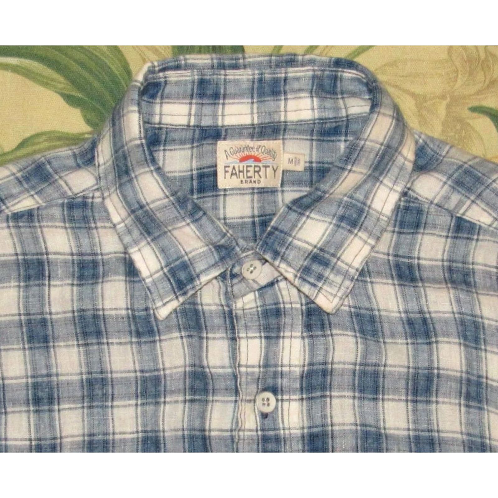 Faherty FAHERTY Blue Plaid Linen Long Sleeve Button Down Shirt Medium Mens Size US M / EU 48-50 / 2 - 2 Thumbnail