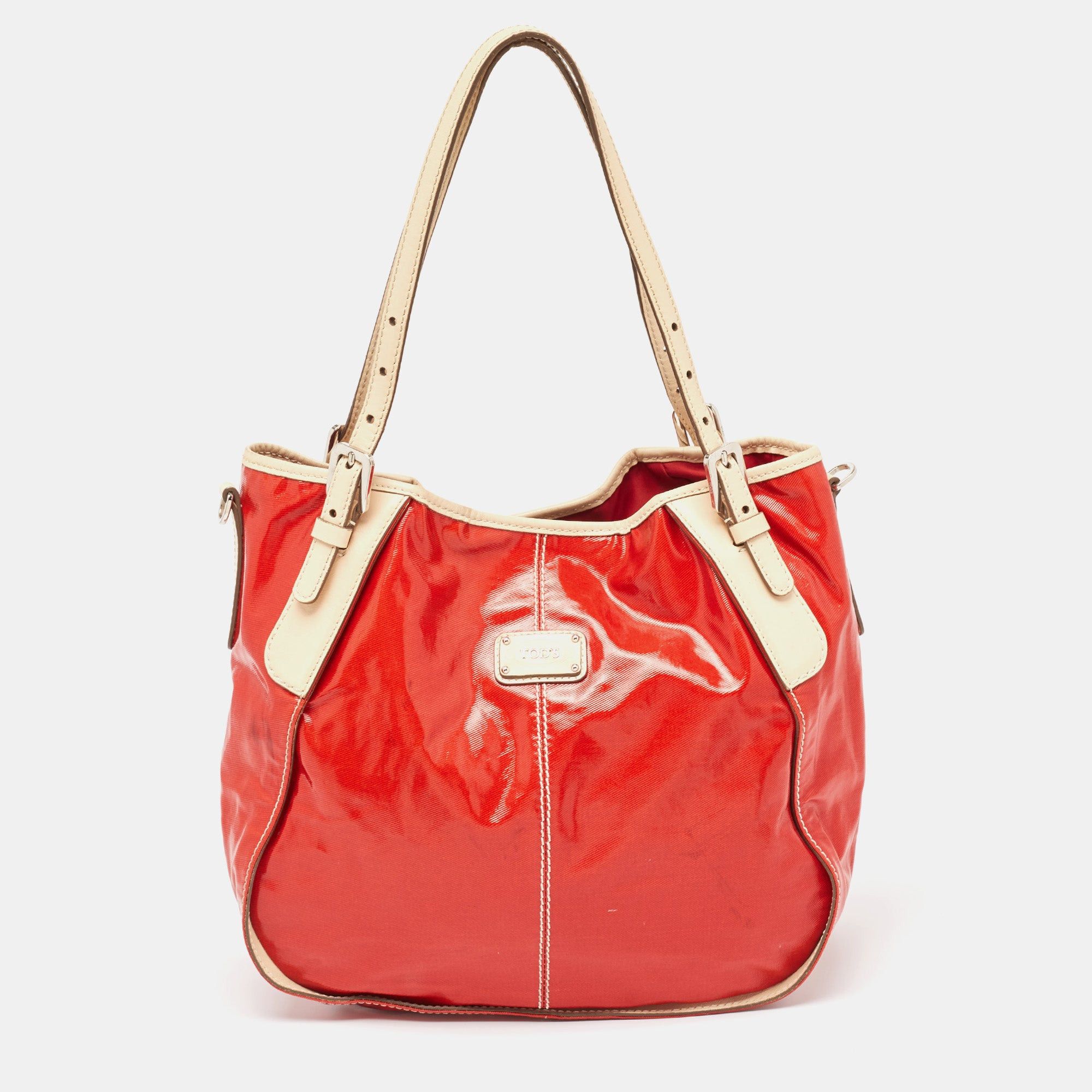 image of Tods Tod's Red Patent And Leathre G Sacca Piccola Hobo, Women's