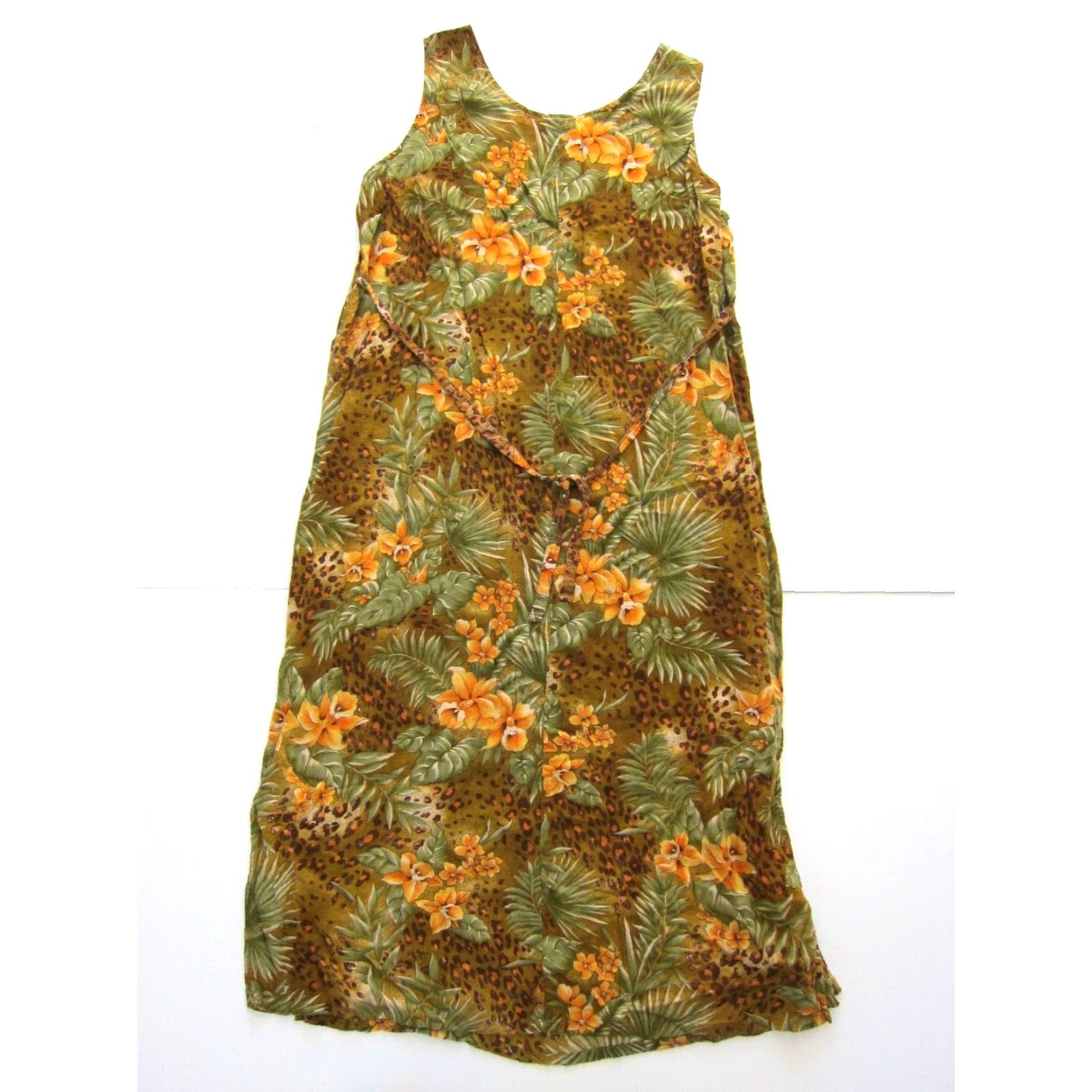 Vintage VINTAGE Style Studio 100% Rayon Floral Sleeveless Long Tank Maxi Dress 2X Orange Green Dress Size XXL / US 16-18 / IT 52-54 - 2 Thumbnail