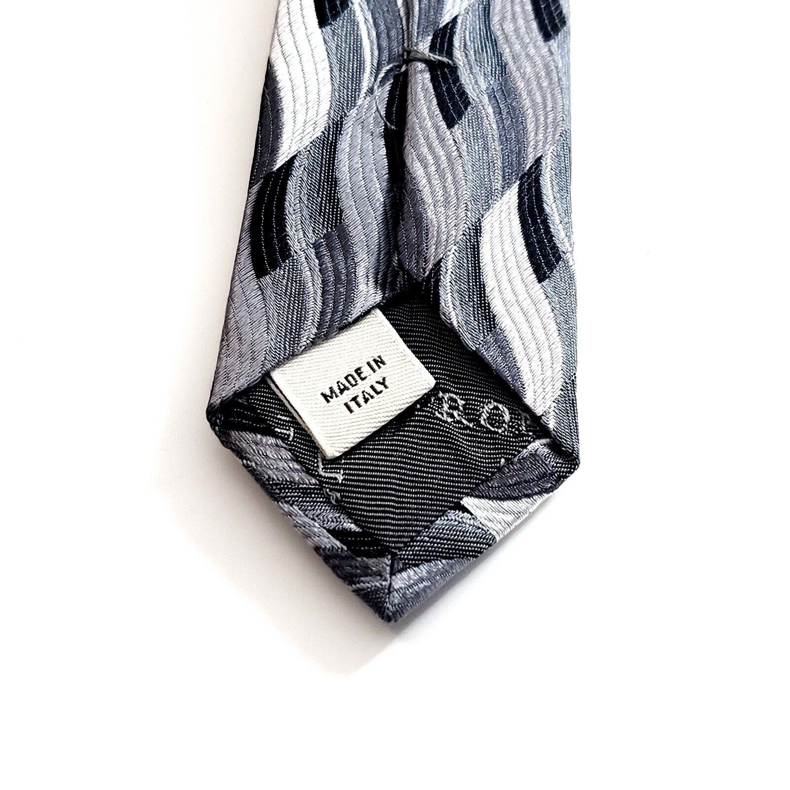 Pronto Uomo Pronto Uomo Gray Woven Geometric Long Wide Silk Tie Size ONE SIZE - 4 Thumbnail