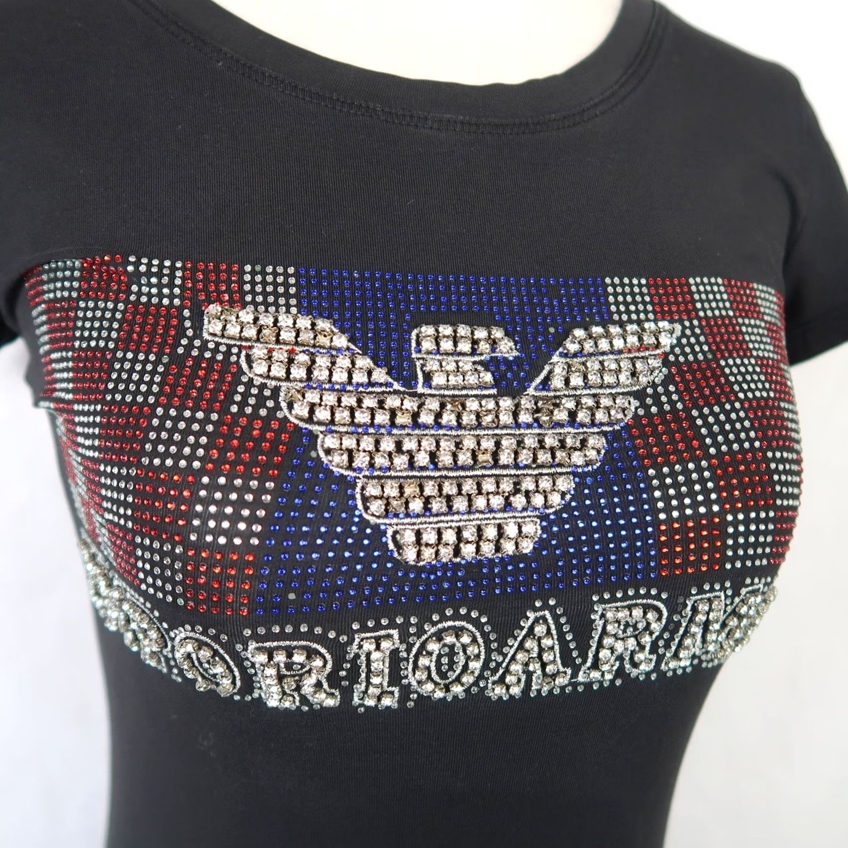 Emporio Armani VINTAGE Emporio Armani Rhinestone Logo T-Shirt Black M Women Short Sleeve Crew Neck Camisole Graphic Size M / US 6-8 / IT 42-44 - 2 Thumbnail