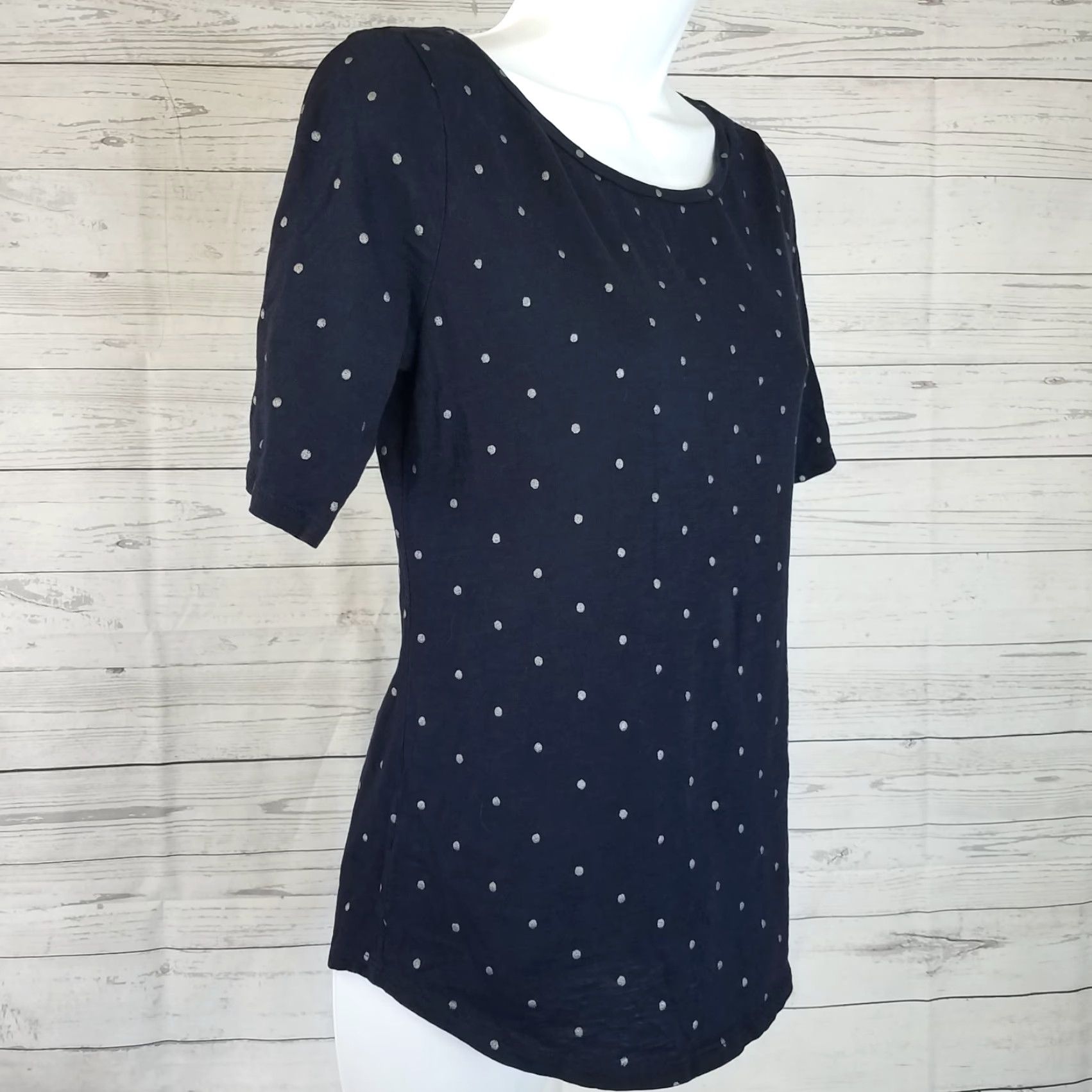 Ann Taylor Ann Taylor LOFT Womens Top T-Shirt Short Sleeve Blue Polka Dot Cotton Sz S Size S / US 4 / IT 40 - 3 Thumbnail