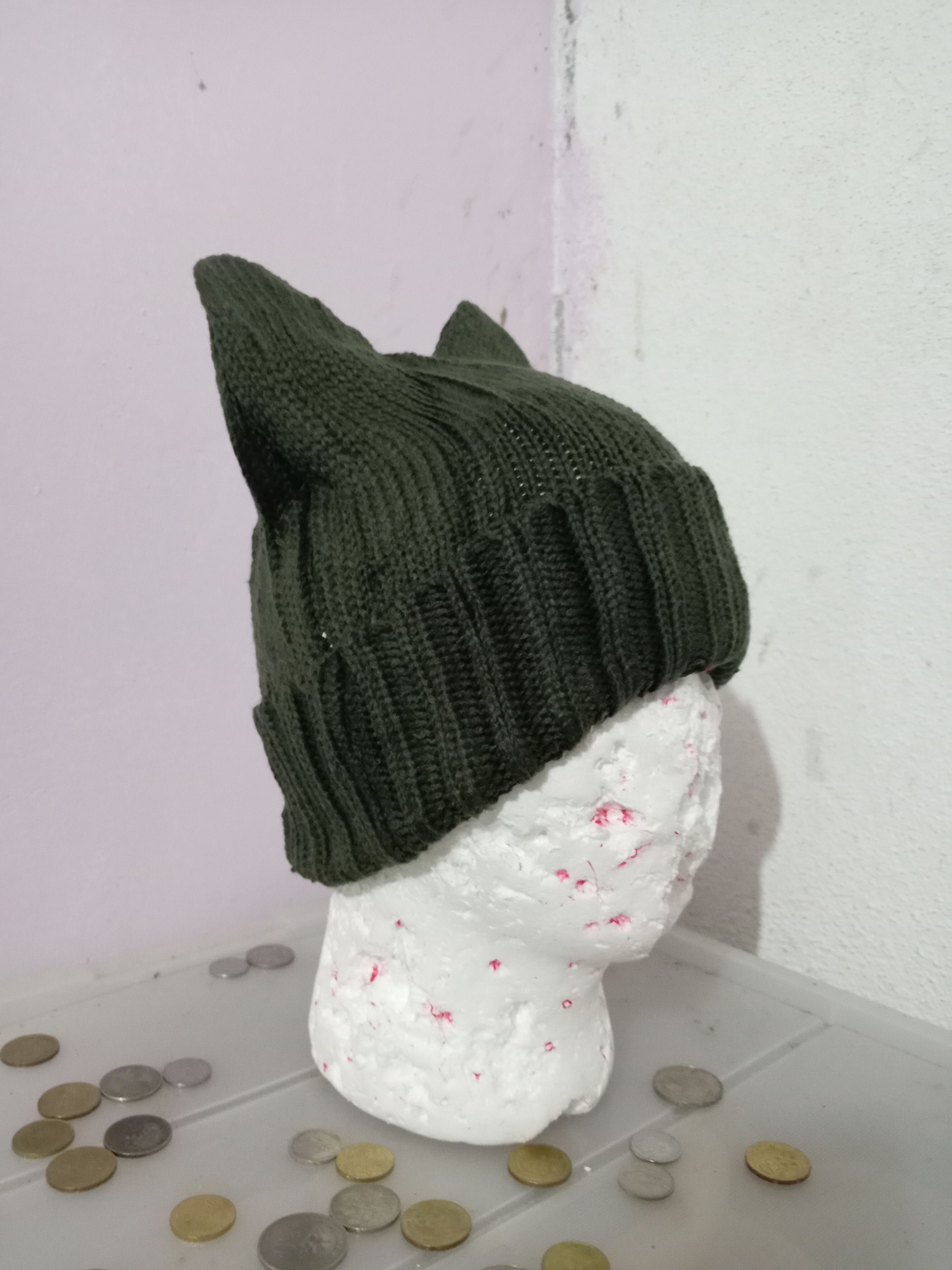 image of Archival Clothing x Hysteric Glamour Unknown Bunny Devil Horn Beanie in Green, Men's