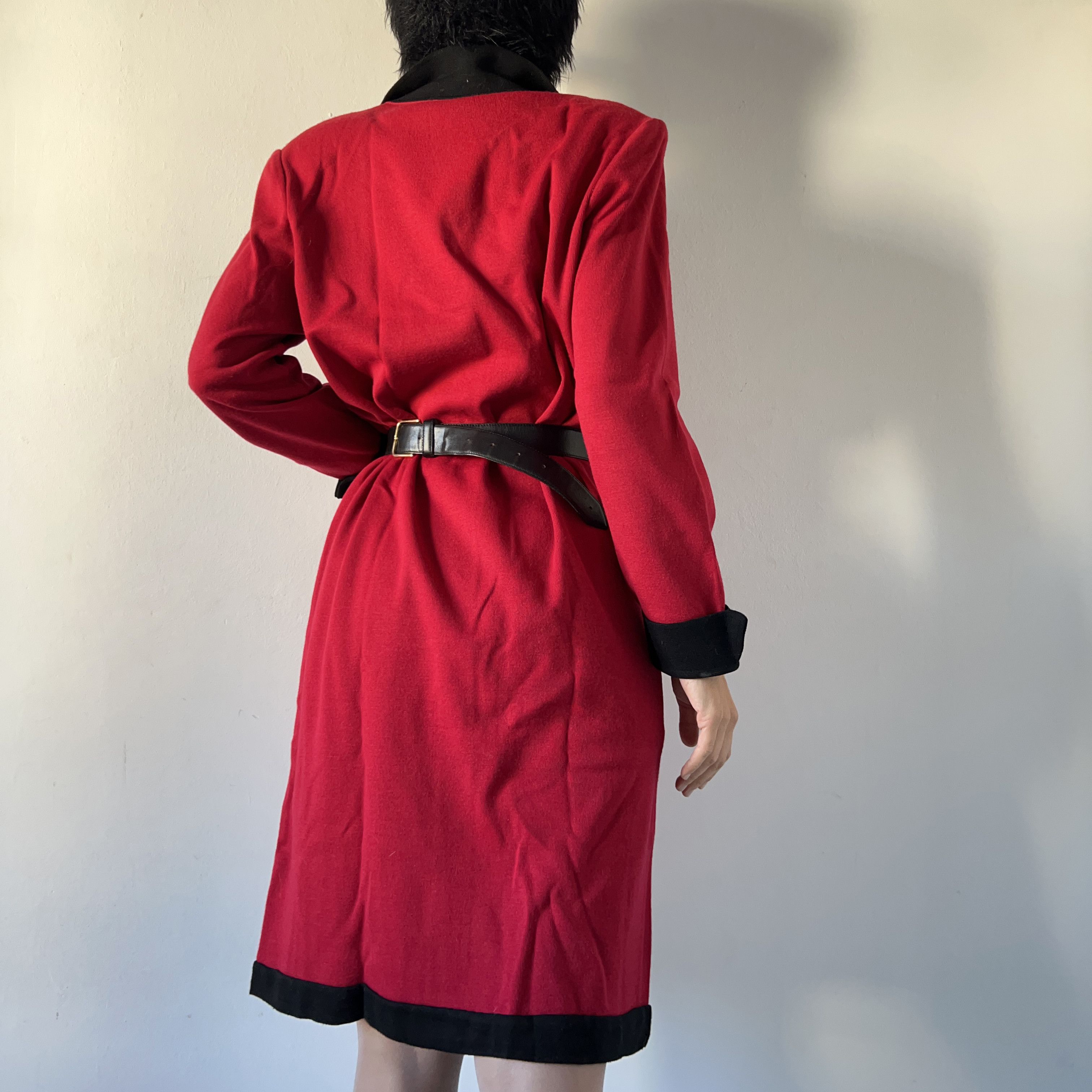 Vintage Vintage red wool shirt dress with black trim Size M / US 6-8 / IT 42-44 - 3 Thumbnail