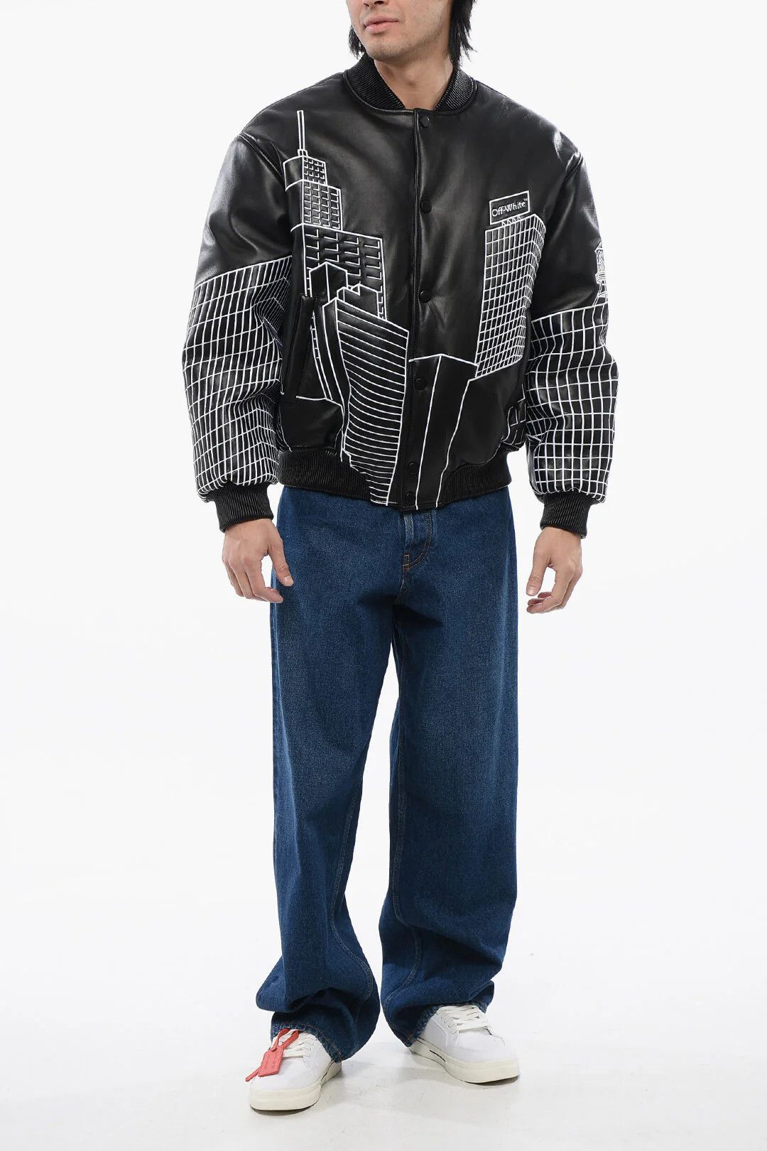 Off-White og1mm0426 Leather Varsity Bomber Jacket in Black Size US S / EU 44-46 / 1 - 4 Thumbnail