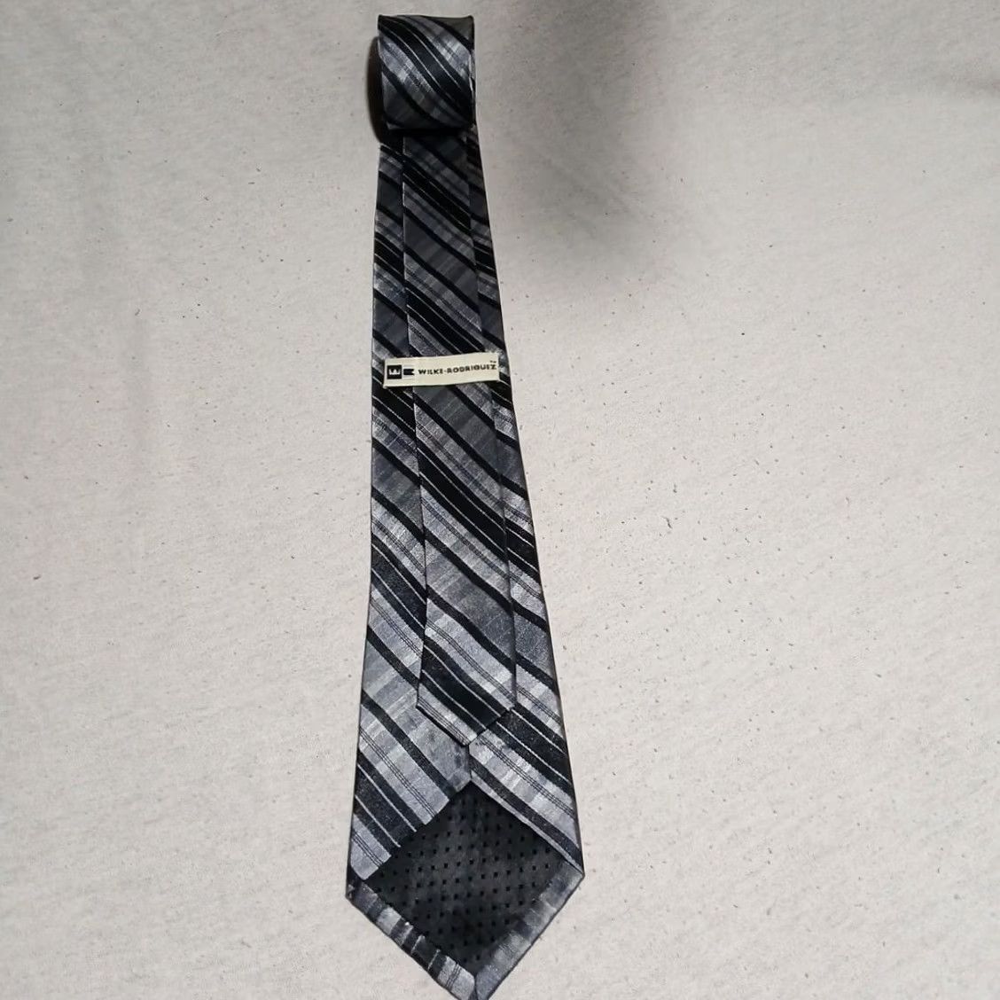 Vintage Wilke-Rodriguez Necktie 100% Silk Black Gray Plaid Skinny Tie 58" x 2.75" Mens Tie Size ONE SIZE - 3 Thumbnail