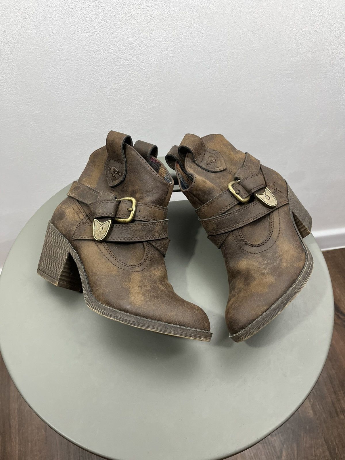 Other Brown Western Ankle Boots Buckle Strap Distressed Heel US5.5 Size US 5.5 / IT 35.5 - 1 Thumbnail