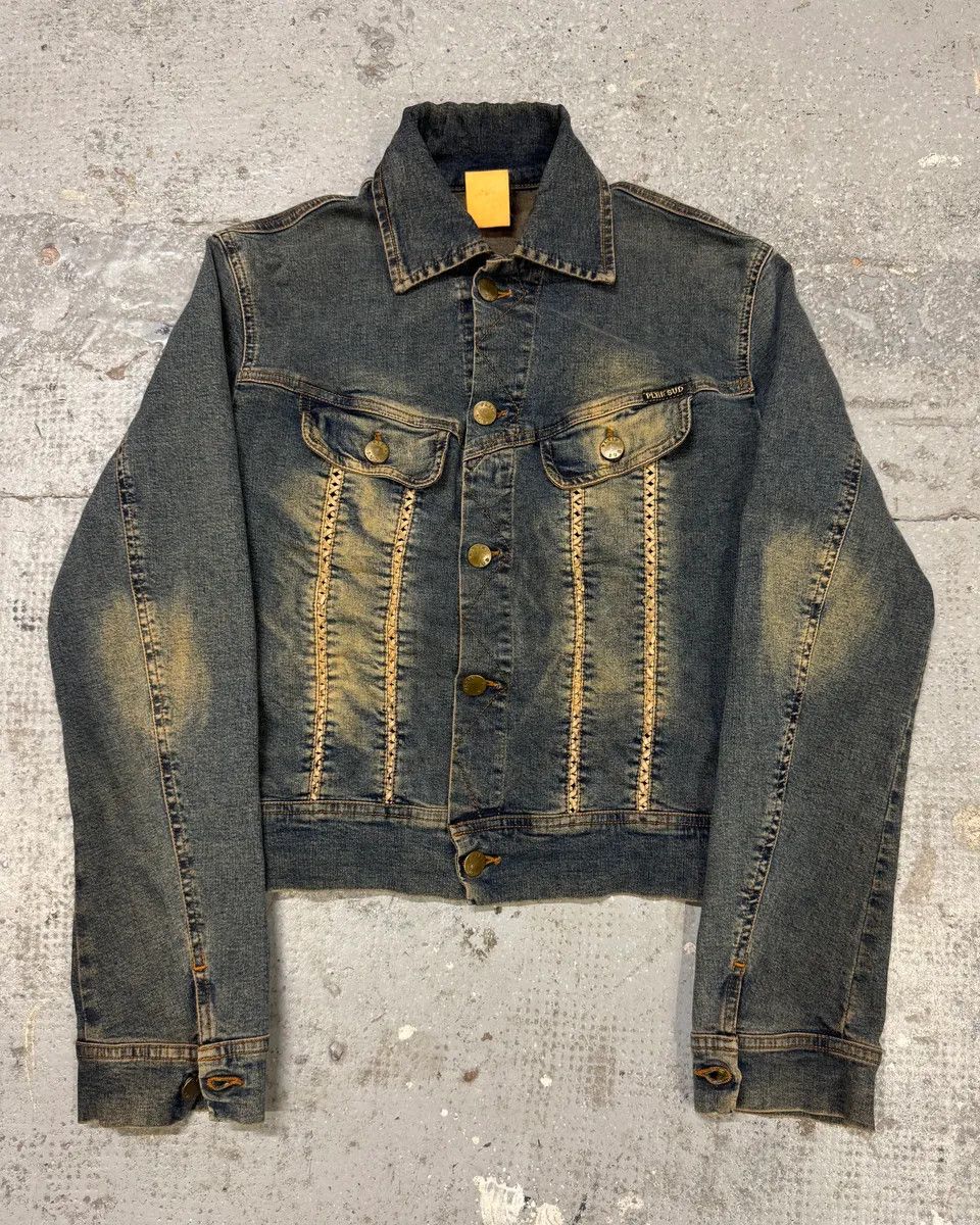 Vintage 2000s Plein Sud Laced Raw Denim Cropped Jacket Size S / US 4 / IT 40 - 1 Thumbnail
