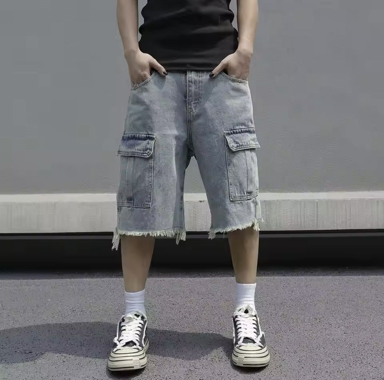 Denime × Jean Loose Casual Elastic Waist Large Pocket Cargo Jeans Shorts Size US 34 / EU 50 - 1 Thumbnail
