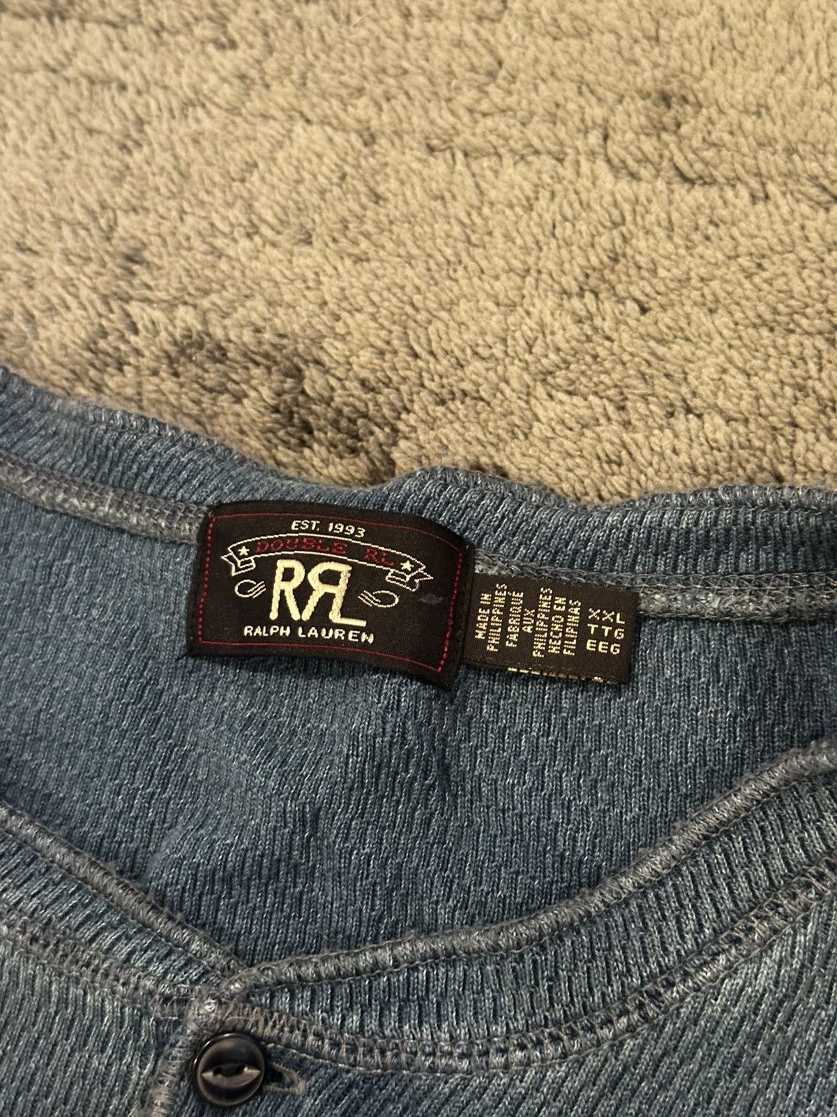 RRL Ralph Lauren RRL RALPH LAUREN Indigo Jacquard-Knit Henley Shirt Size US XXL / EU 58 / 5 - 3 Thumbnail
