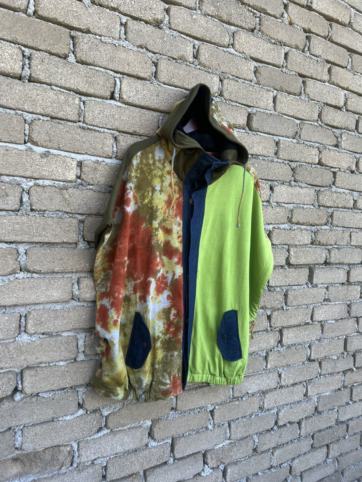 Japanese Brand Kobitch Poncho Hooded Button Up Colour Block Size XL / US 12-14 / IT 48-50 - 3 Thumbnail
