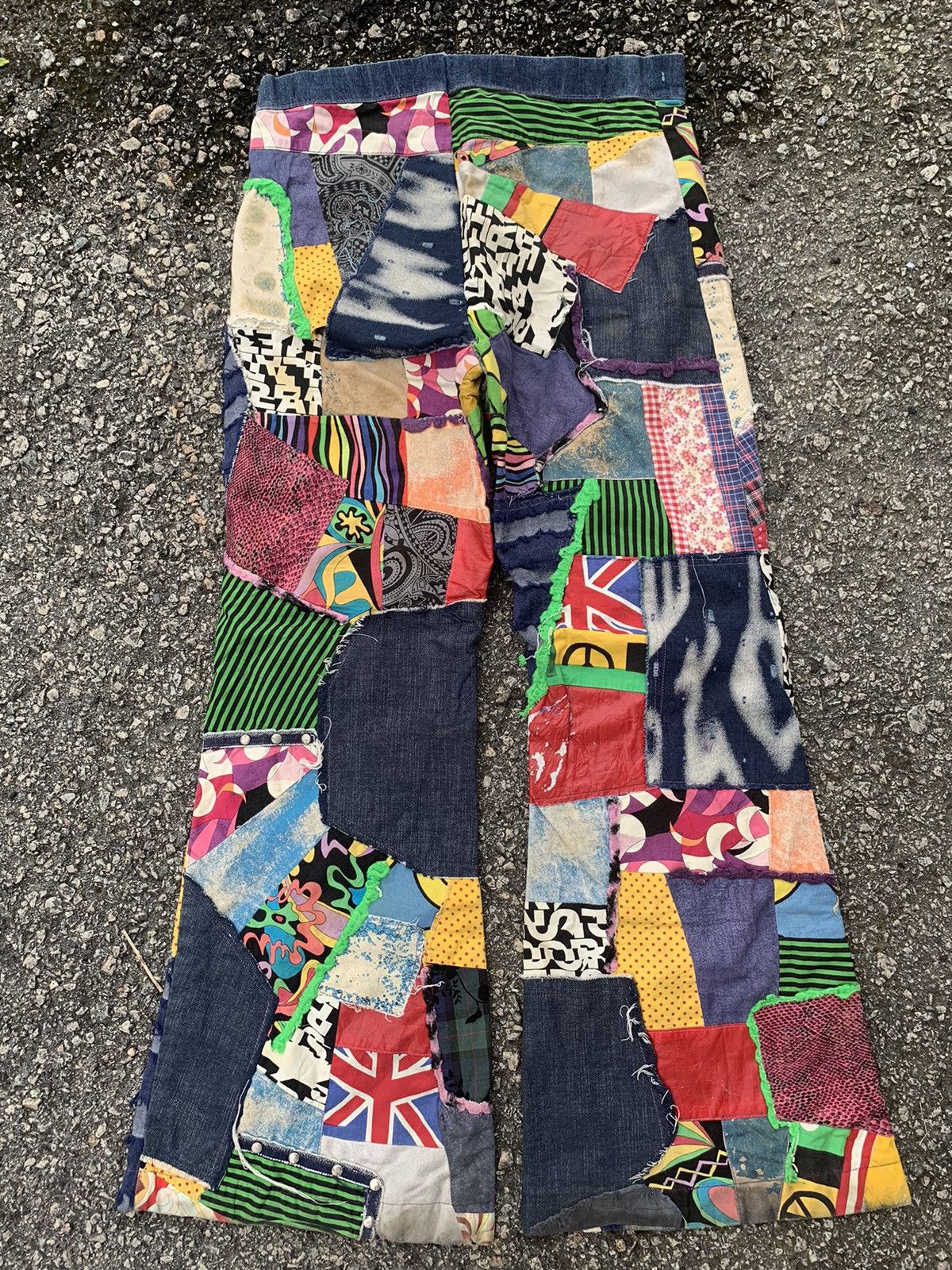If Six Was Nine × Japanese Brand FLARE PATCHWORK HANDMADE HIPPIES STYLE REWORK INSANE PANTS🌈 Size US 32 / EU 48 - 5 Thumbnail