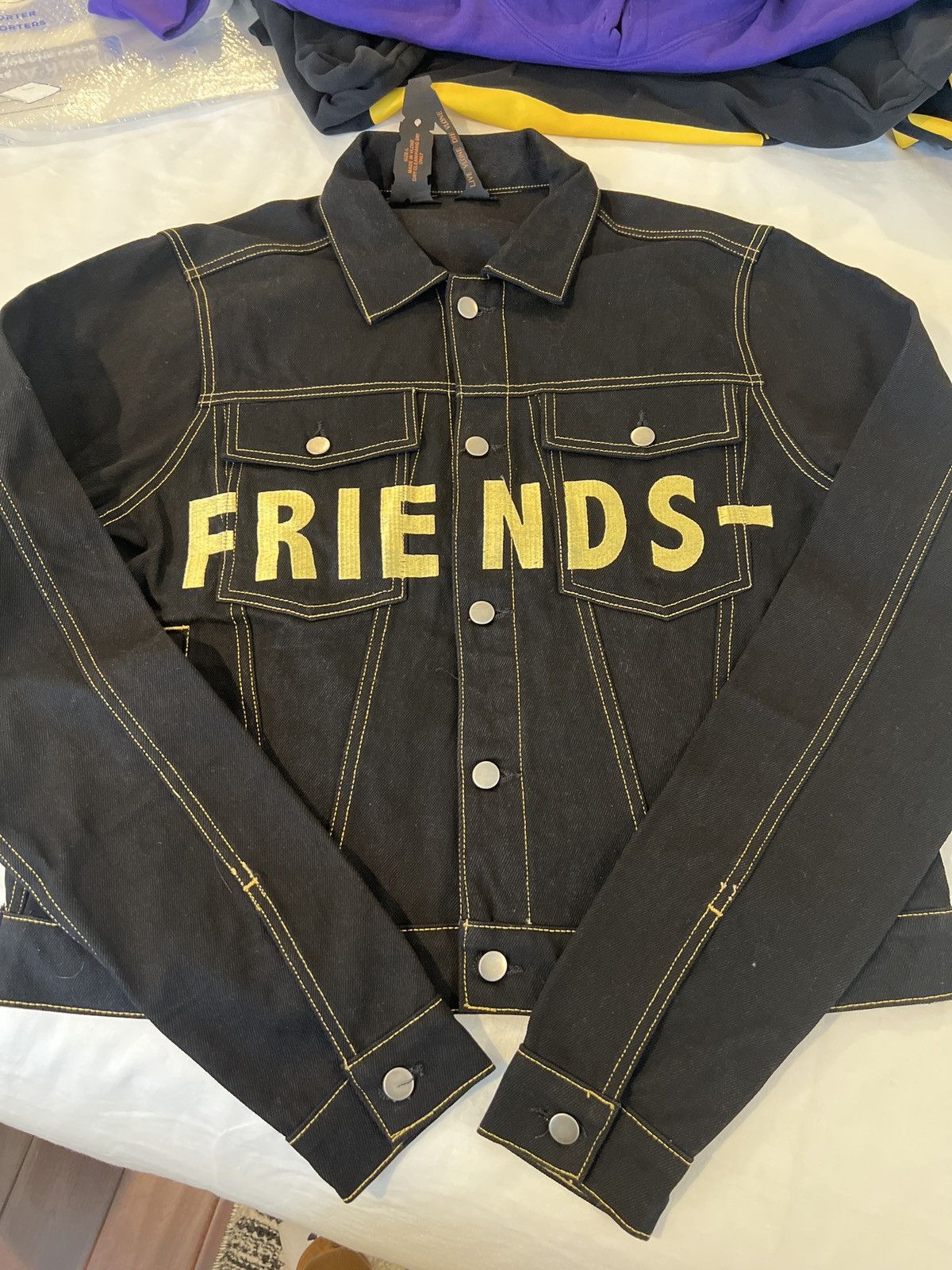 image of Hype x Vlone Friends Denim Jacket Yellow in Black/Gold, Men's (Size Large)