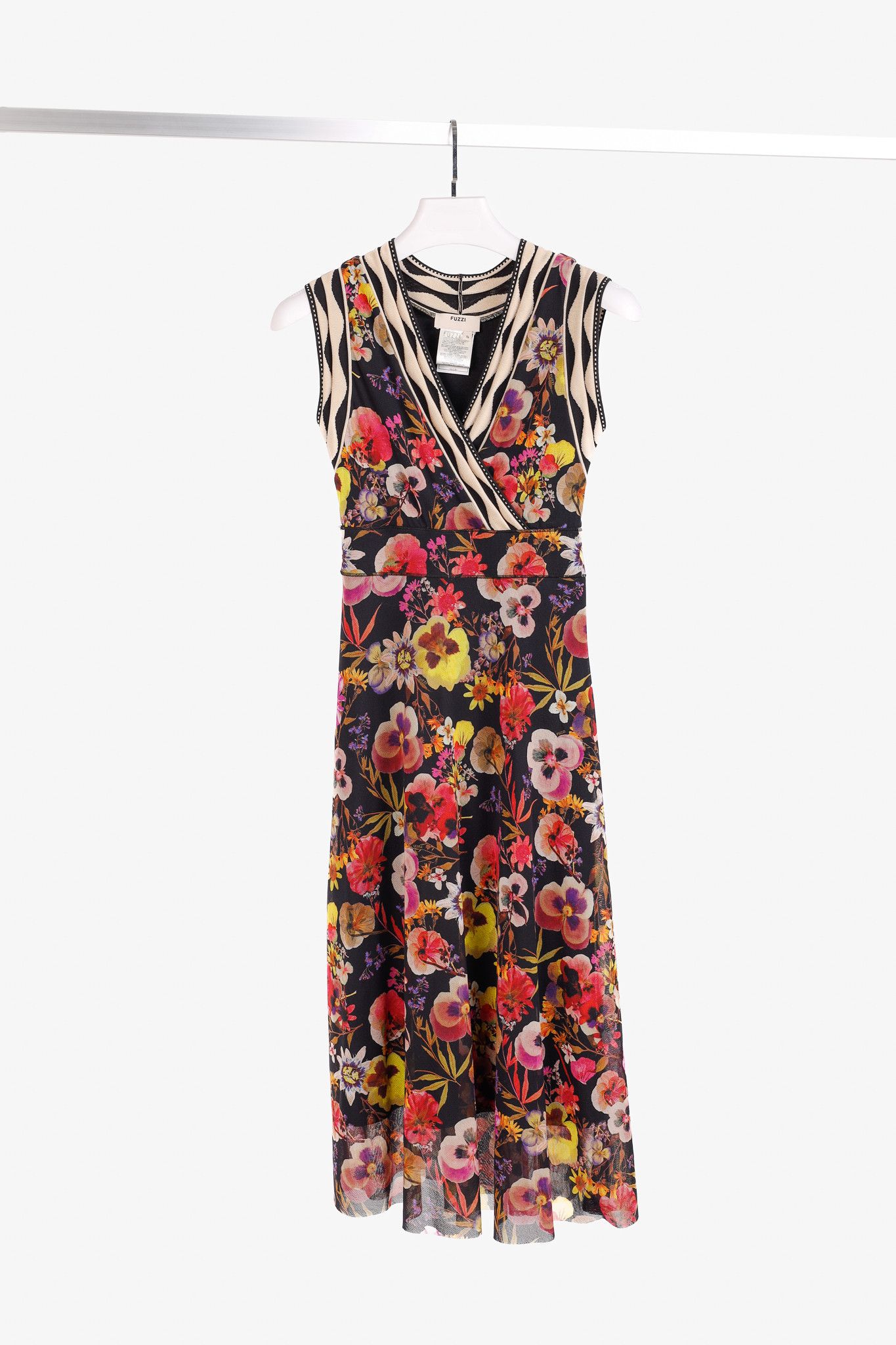 FUZZI Fuzzi Black Sleeveless Mesh Floral Midi Dress Size S / US 4 / IT 40 - 1 Thumbnail