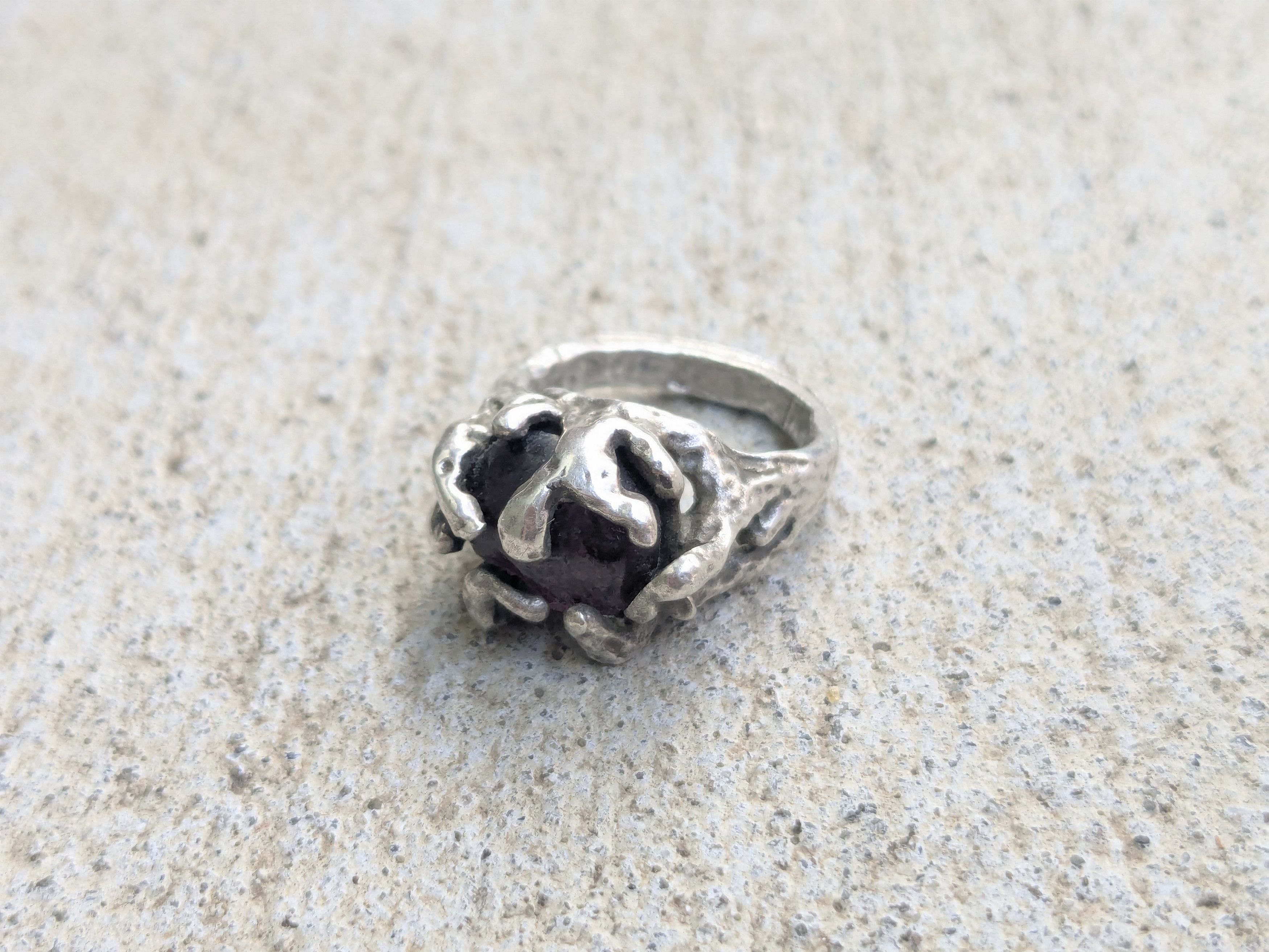 Jewelry Vintage Sterling Silver Ring Brutalist 4.5 Pink Glass Oval Size ONE SIZE - 2 Thumbnail