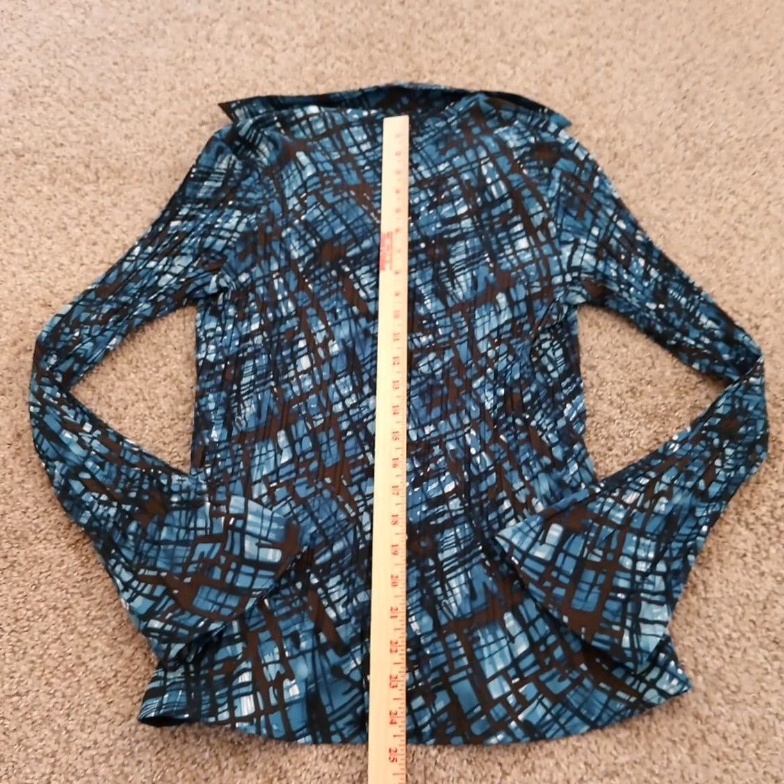 Apt. 9 Apt. 9 Womens Medium Blue Brown Geometric Long Sleeve Bell Cuff Button Up Shirt Size M / US 6-8 / IT 42-44 - 5 Thumbnail