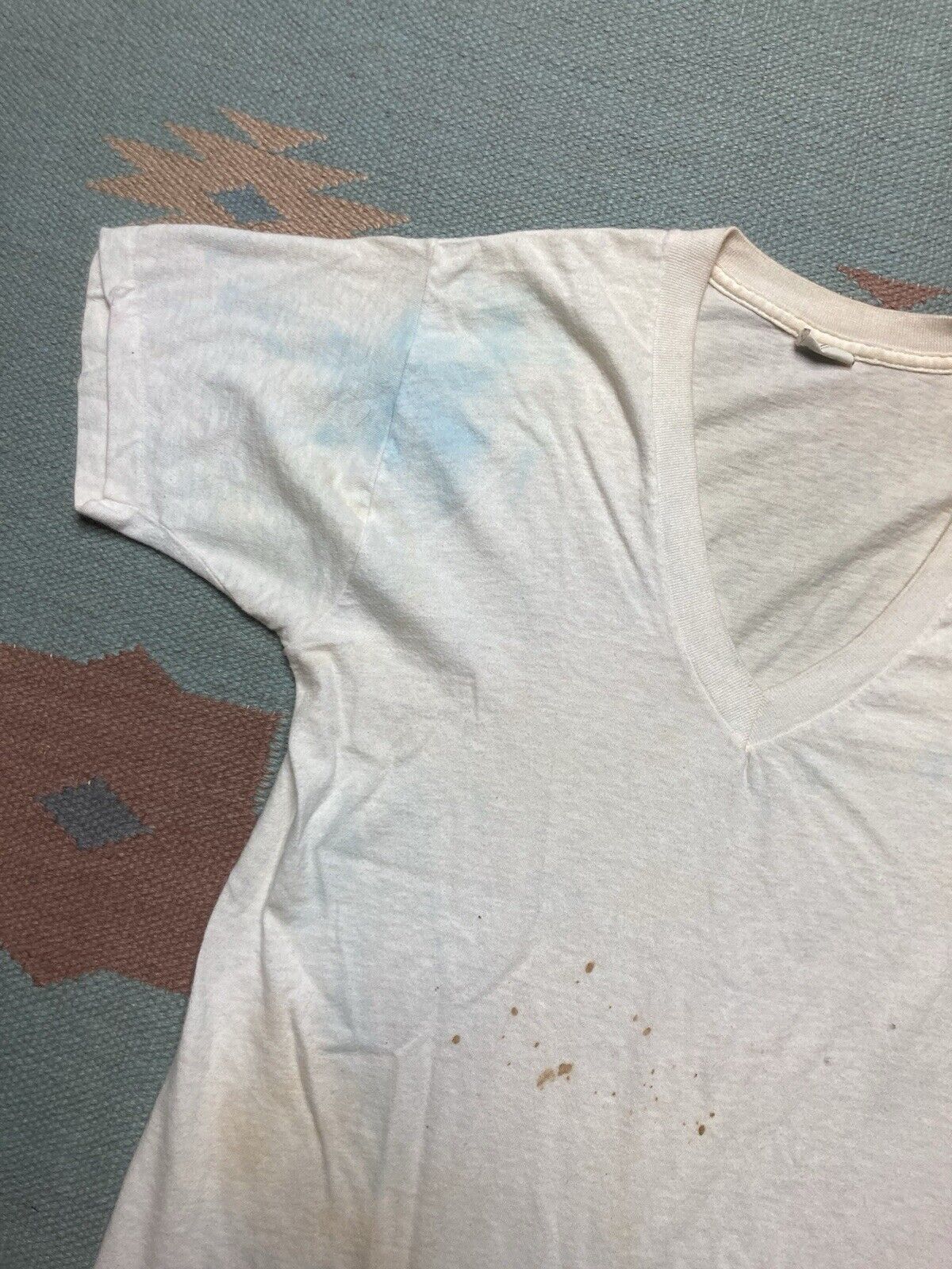 Vintage VTG 60s blank white t shirt v neck soft cotton grunge medium Size US M / EU 48-50 / 2 - 3 Thumbnail