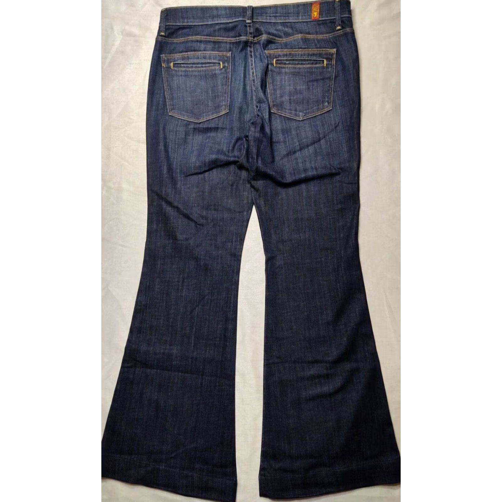 7 For All Mankind 7 FOR ALL MANKIND Women 29 Button Fly Flared Denim Jeans Blue EUC Stretch 30 Inseam, Regular, 6-Pocket, Cotton Spandex, USA Made, Midwest Vintage: No Size 29" - 2 Thumbnail
