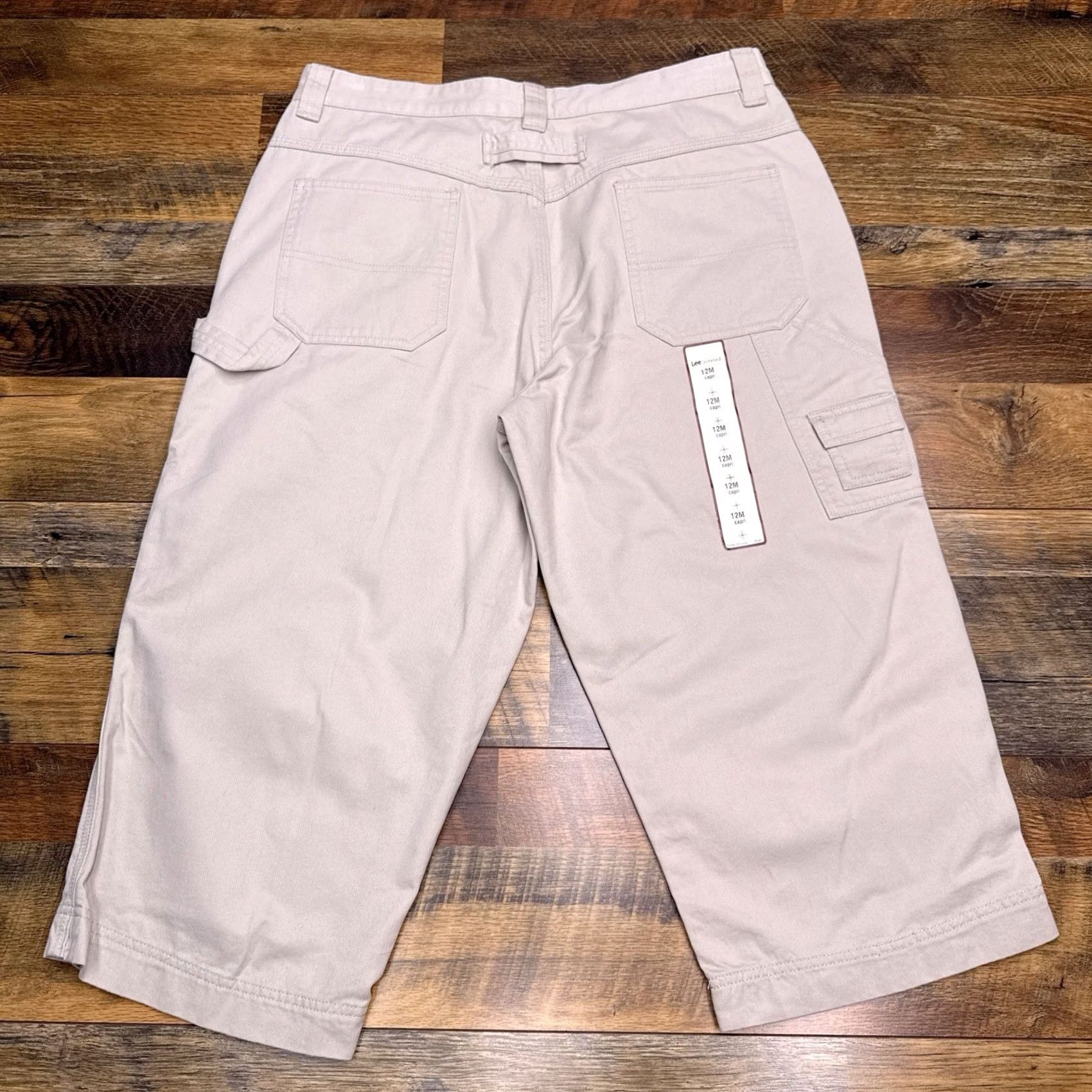 Lee Lee Capri Pants Womens 12M Tan High Rise Twill Relaxed Straight 19.5in 32in Waist Button Zip NWT Size 34" / US 12 / IT 48 - 2 Thumbnail
