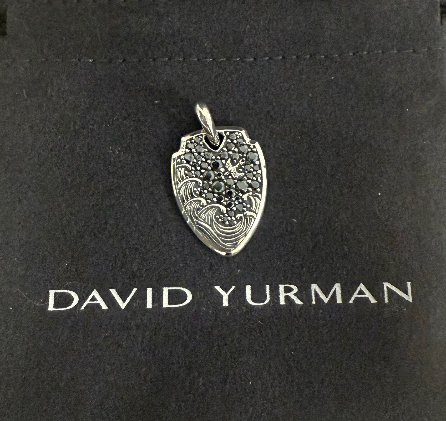 David Yurman Waves Black Diamond Shield Amulet Sterling Silver Size ONE SIZE - 1 Thumbnail