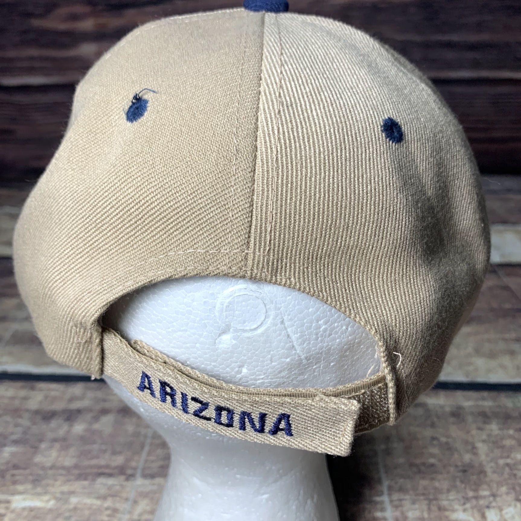 Vintage Arizona Cap Hat Tan Raised Letters Embroidered Hook Loop Adjustable Mens One Size Brown Baseball Cap Size ONE SIZE - 3 Thumbnail
