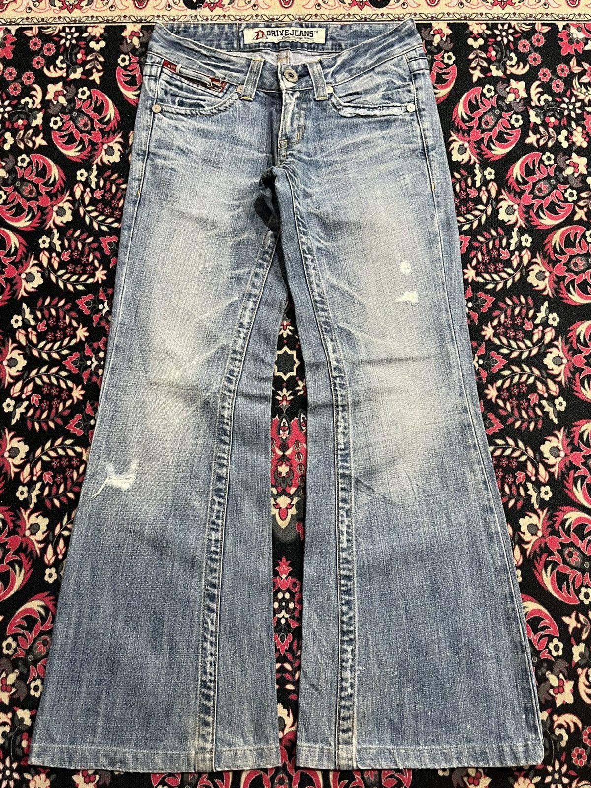 If Six Was Nine Japanese Brand Drive Jeans Blue Washed Distress Flare Dennim Size 26" / US 2 / IT 38 - 1 Thumbnail