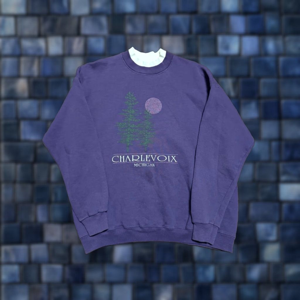 Lee VINTAGE Northern Michigan Crewneck Sweatshirt Nature Logo Purple Plum XL USA Lee Sweatshirt 90s Pullover Mens Size US XL / EU 56 / 4 - 1 Thumbnail