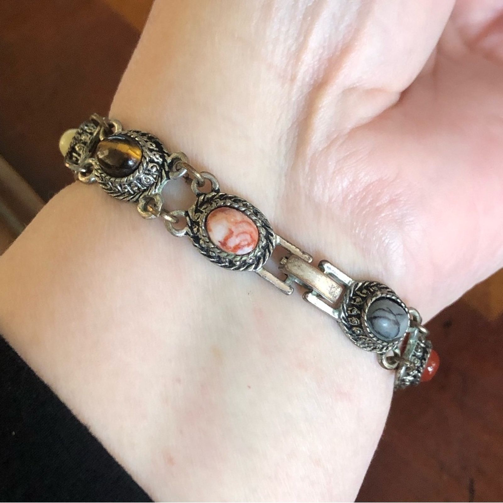 Vintage Vintage natural stone cabochon link bracelet Size ONE SIZE - 7 Thumbnail