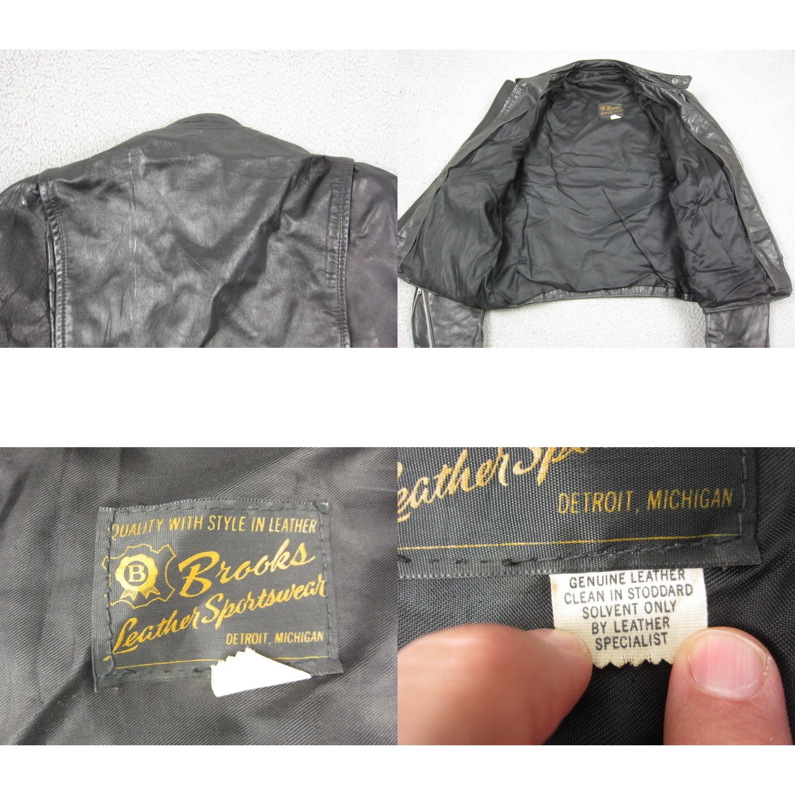 Brooks VINTAGE Brooks Leather Jacket Mens M Black Cafe Racer 50s 60s Biker Leather Jacket Short Zip Full Zip Lined 80s 90s Motorcycle Men Jacket Size US M / EU 48-50 / 2 - 10 Thumbnail