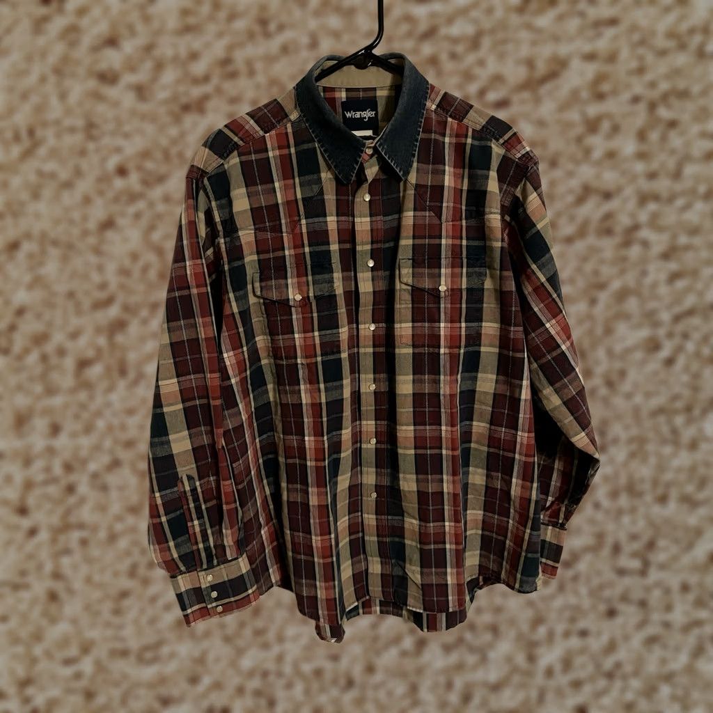 Wrangler VINTAGE Wrangler Western Denim Collar Plaid L/S Pearl Snap Cowboy Shirt Men's XL Size US XL / EU 56 / 4 - 1 Thumbnail