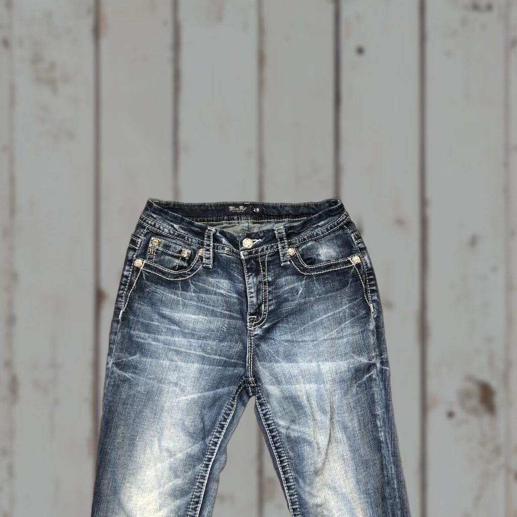 Miss Me Miss Me Jeans Womens 29 Blue Bootcut Horseshoe Embroidered Rhinestone Pockets Jeans Size 29" - 1 Thumbnail