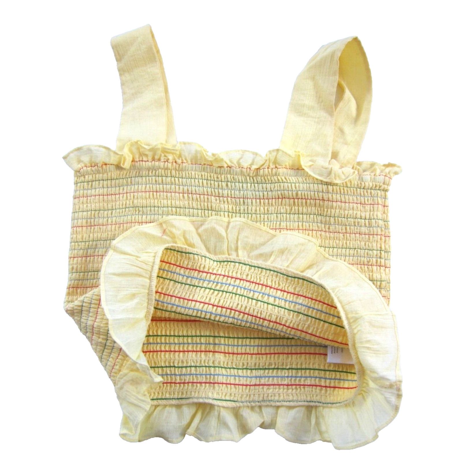 Vintage ModCloth Blouse Shirt 100% Cotton Yellow Red Green Large Womens Crop Tank Top Elastic 90s Size L / US 10 / IT 46 - 4 Thumbnail