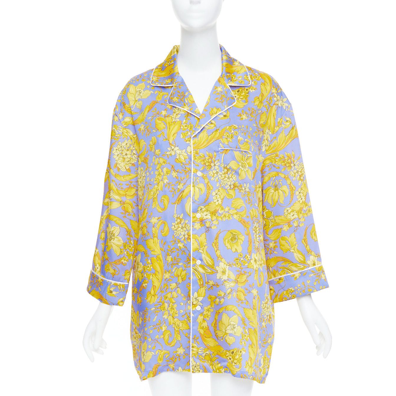 Versace VERSACE 100% silk Signature Barocco Baroque lilac purple gold print pajama shirt Sz.5 2XL Size XL / US 12-14 / IT 48-50 - 1 Thumbnail