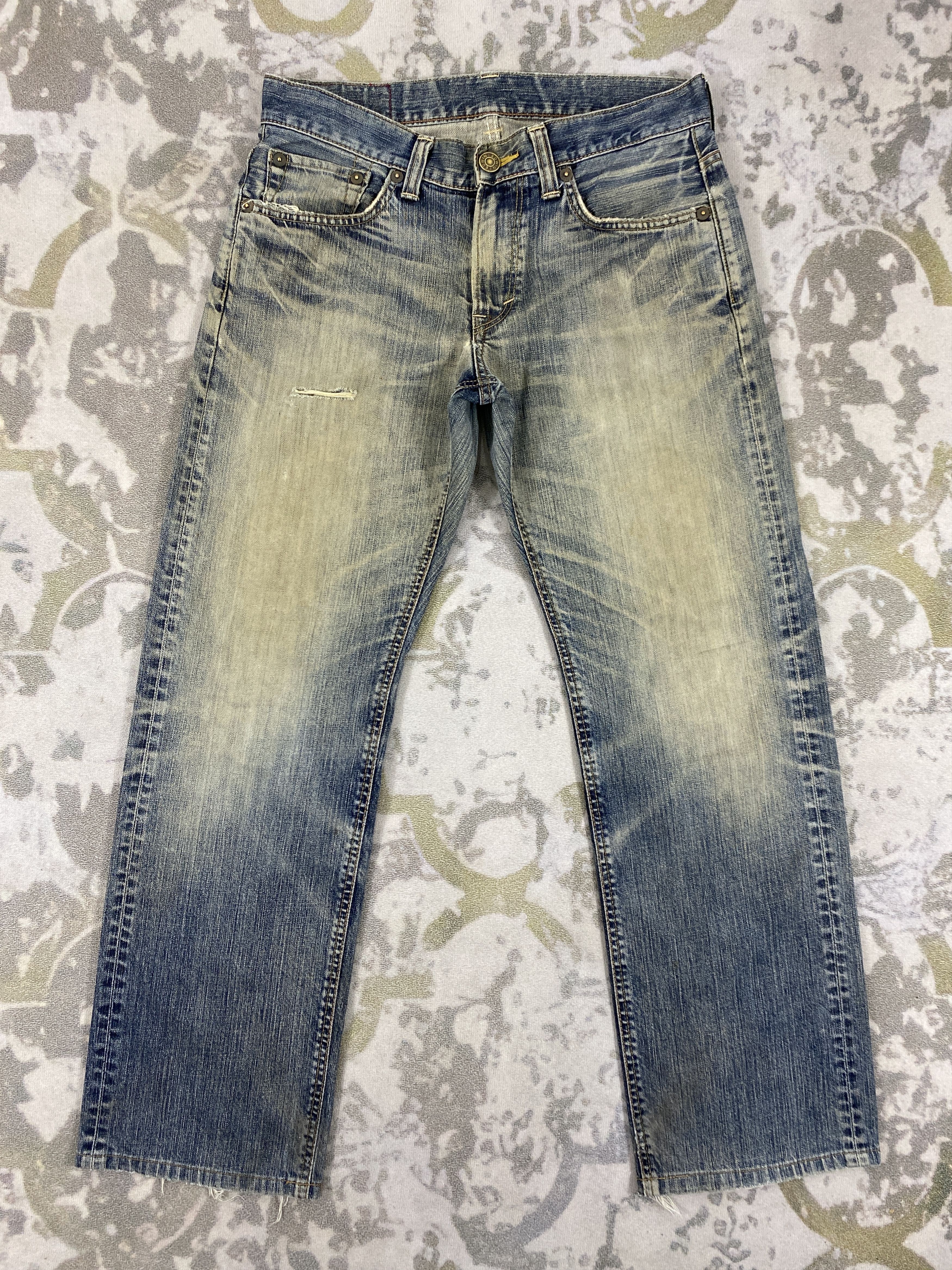 image of Hype x Vintage Distressed Blue Vintage Edwin 504 Jeans 34X30 Denim- Jn3542 in Blue Distressed, Men'