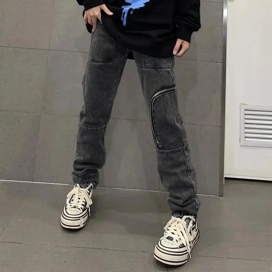 Japanese Brand Washed zippered pocket straight leg jeans Size US 30 / EU 46 - 4 Thumbnail
