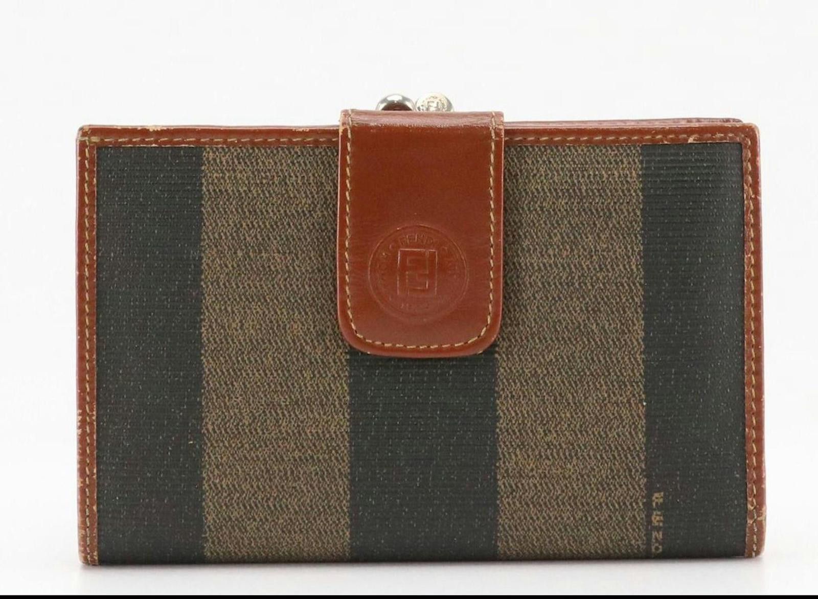 Fendi Vintage Fendi Vintage Striped Wallet with Brown Leather Trim Size ONE SIZE - 1 Thumbnail