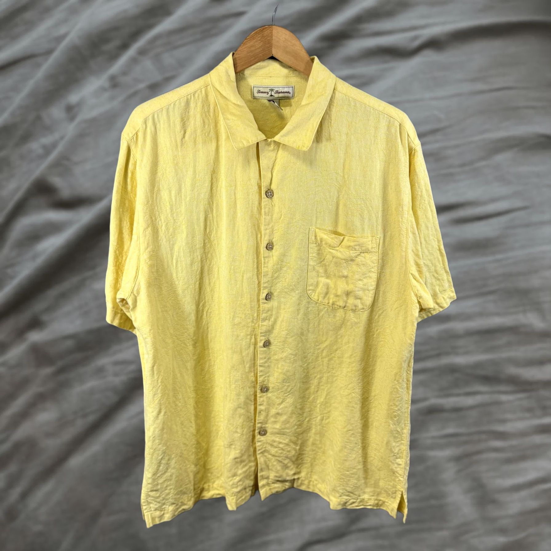 Tommy Bahama Tommy Bahama Shirt Mens Large Yellow Linen Cotton Short Sleeve Button Up Pocket Size US L / EU 52-54 / 3 - 1 Thumbnail