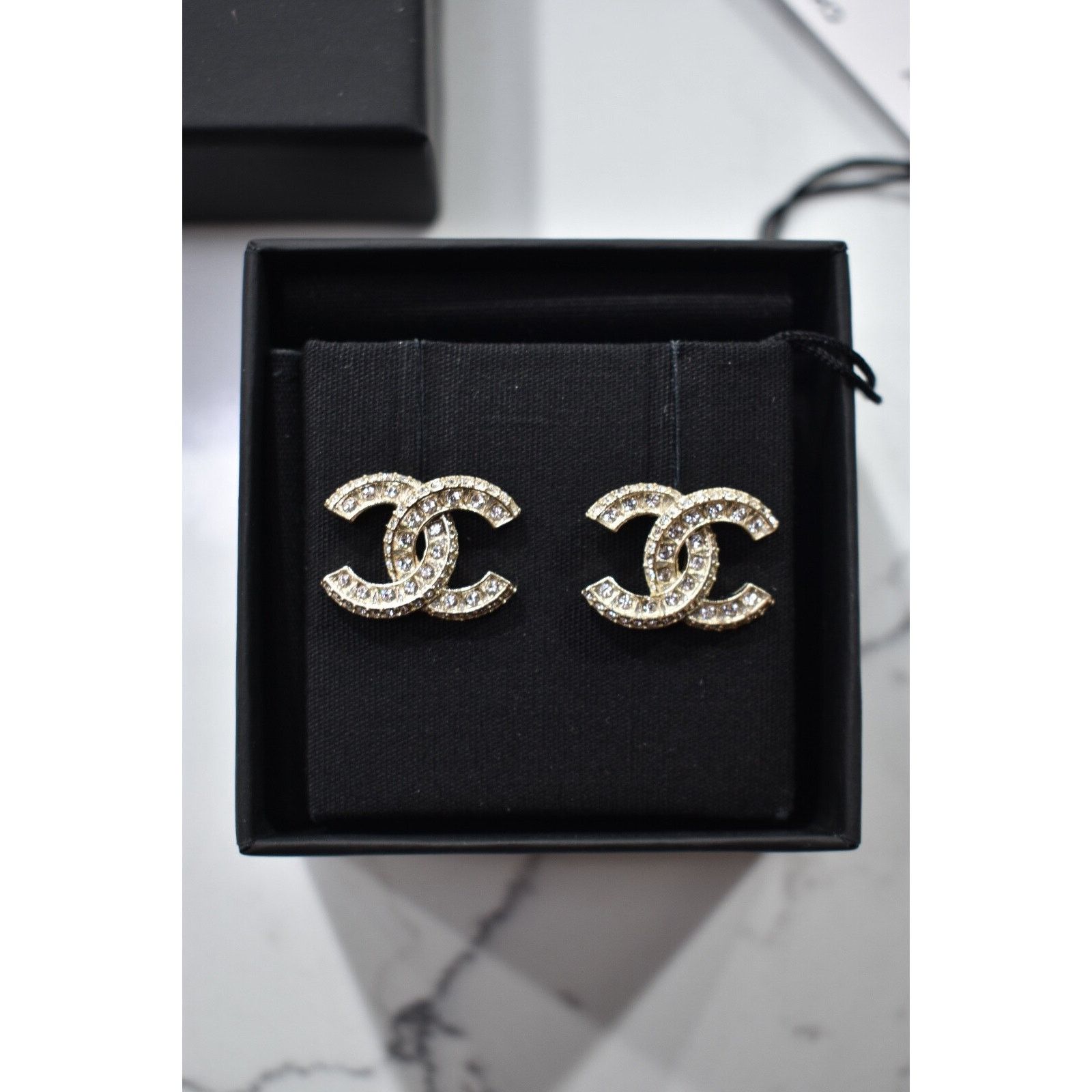 Chanel Chanel Gold Transparent Crystal Statement Stud Drop Earrings Size ONE SIZE - 7 Thumbnail