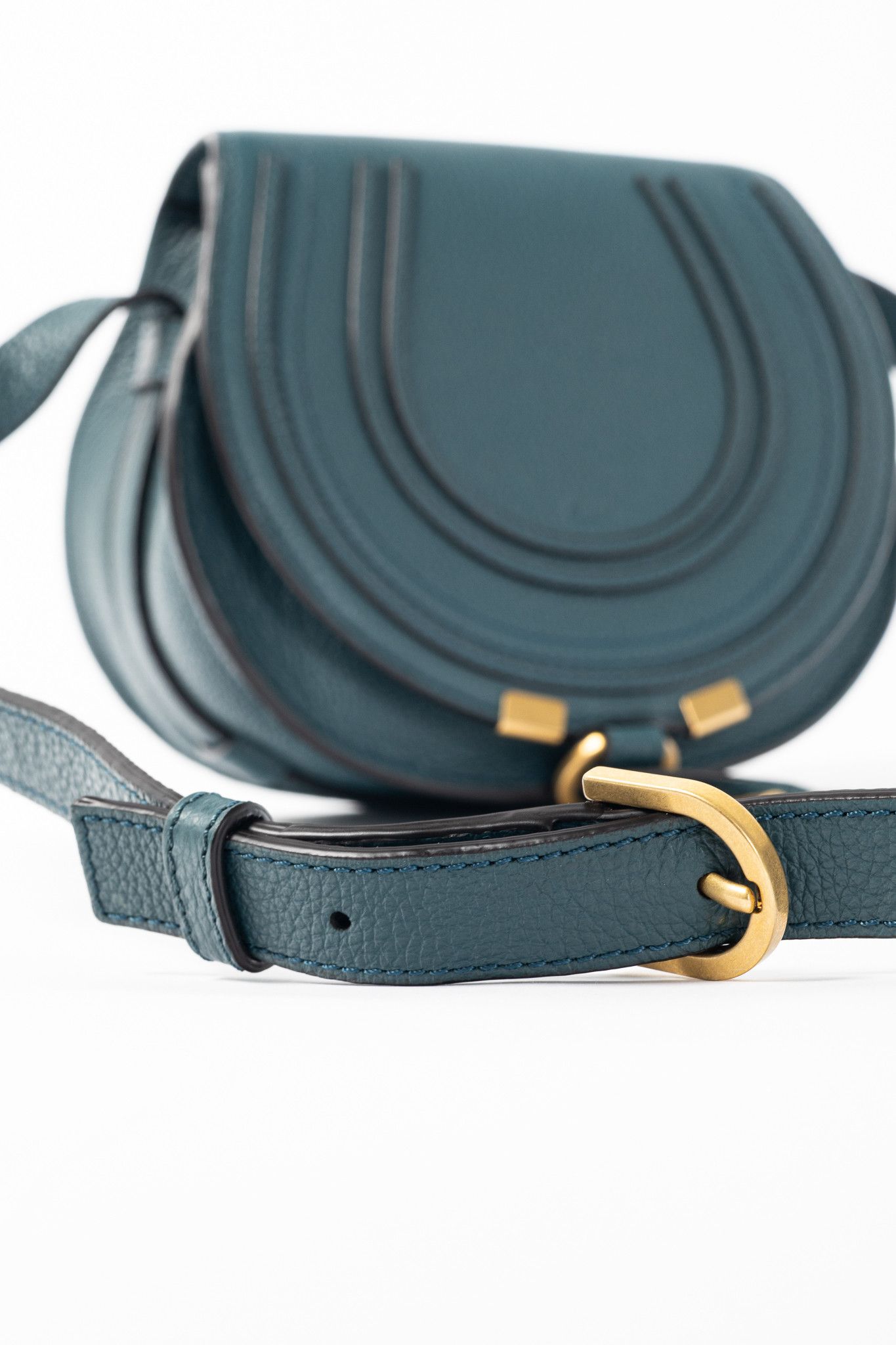 Chloe Chloe Marcie Small Steel Blue Grained Leather Crossbody Size ONE SIZE - 7 Thumbnail