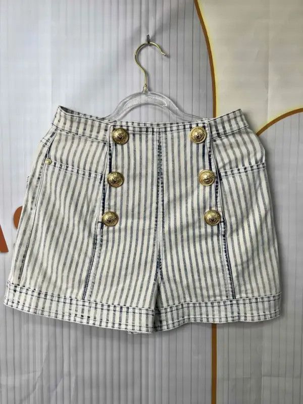 Balmain Balmain Striped Button Decorated Shorts -2507 Size US 36 / EU 52 - 1 Thumbnail