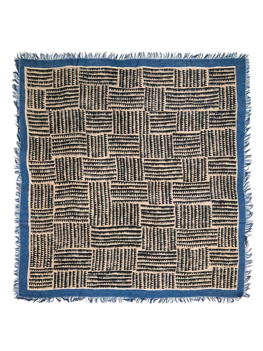 Kapital KAPITAL Rayon Fringe Stole (Hacksaw Block Pattern) Blue Size ONE SIZE - 1 Thumbnail