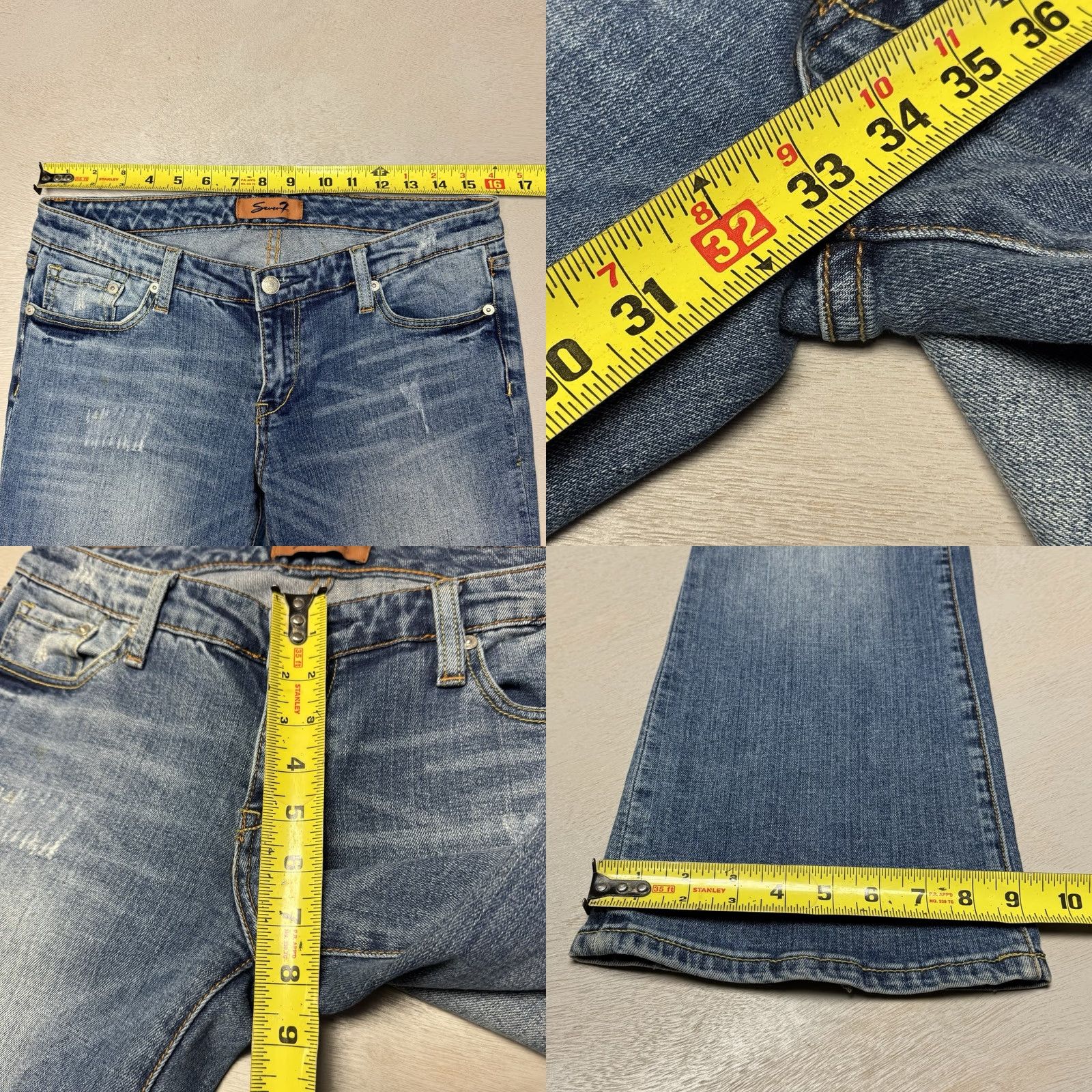 7 For All Mankind 7 For All Mankind Dojo Jeans Flared Wide Leg Low Rise 30x32 Blue Cotton Denim Embroidered Back Pocket Womens Jeans Size 30" / US 8 / IT 44 - 8 Thumbnail