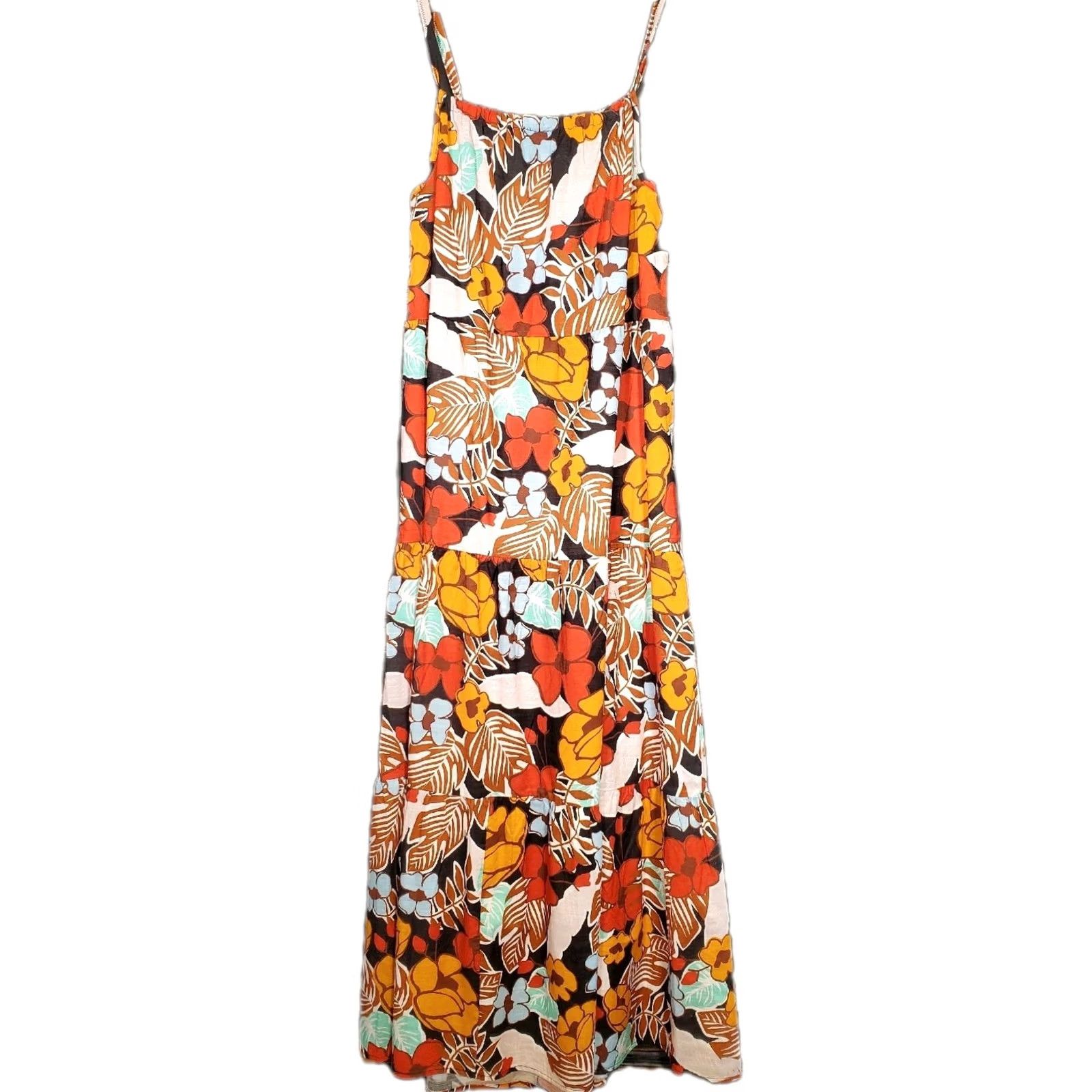 Anthropologie Anthropologie Maxi Dress Tropical Floral Women's M New Denyse Tiered Cover Up Sleeveless Pullover Hand Wash Cotton Black Multicolor Womens Size M / US 6-8 / IT 42-44 - 5 Thumbnail
