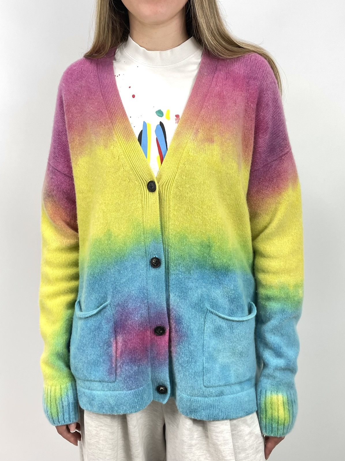 Amiri AMIRI Oversized Tie-Dye / Rainbow Cashmere Cardigan - Size S Size S / US 4 / IT 40 - 1 Thumbnail